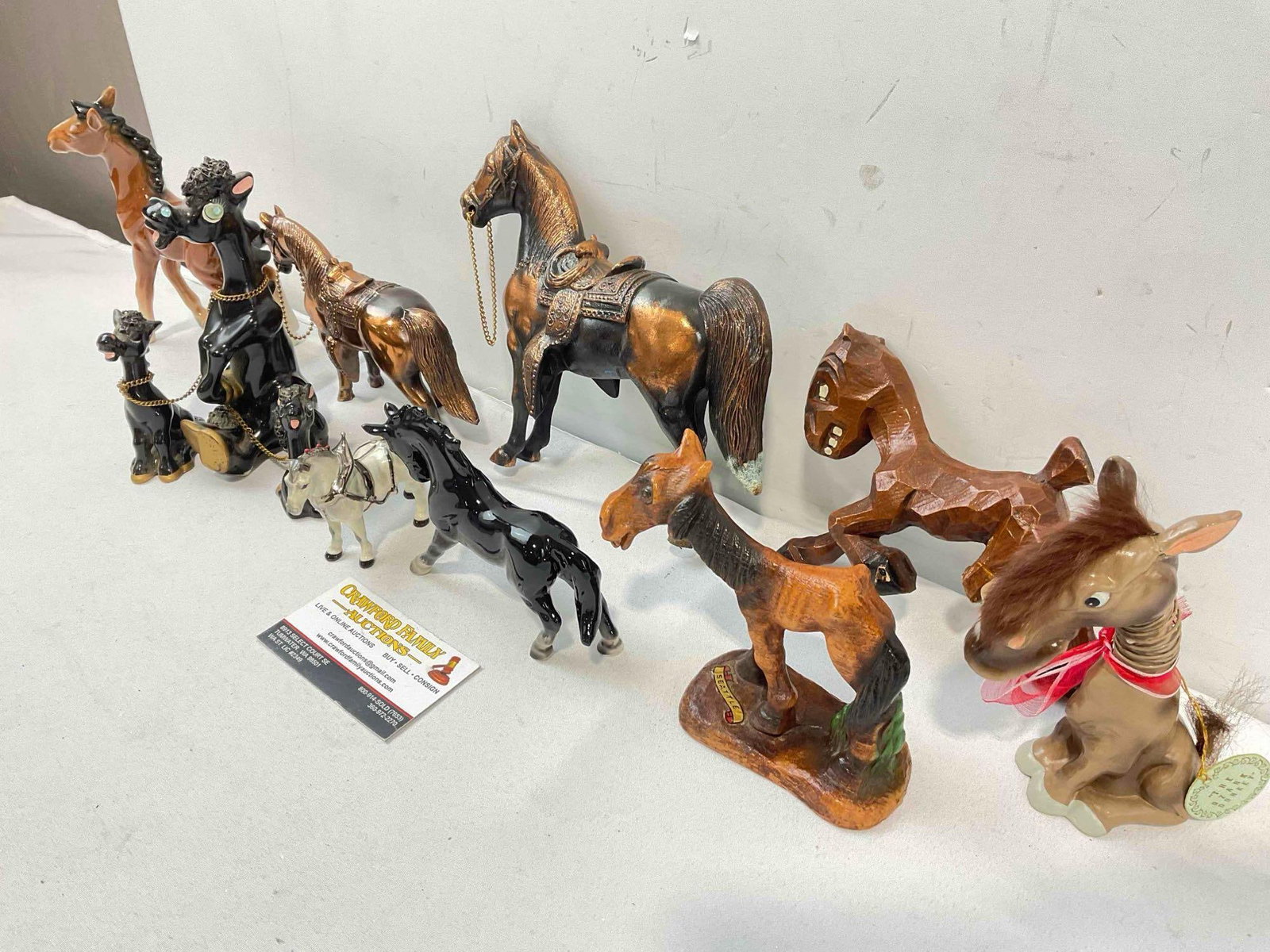 9 pcs Vintage Horse Figurine Collection, incl. Ceramic Bay Foal, Royal Black Trio & More! See pics. - 2