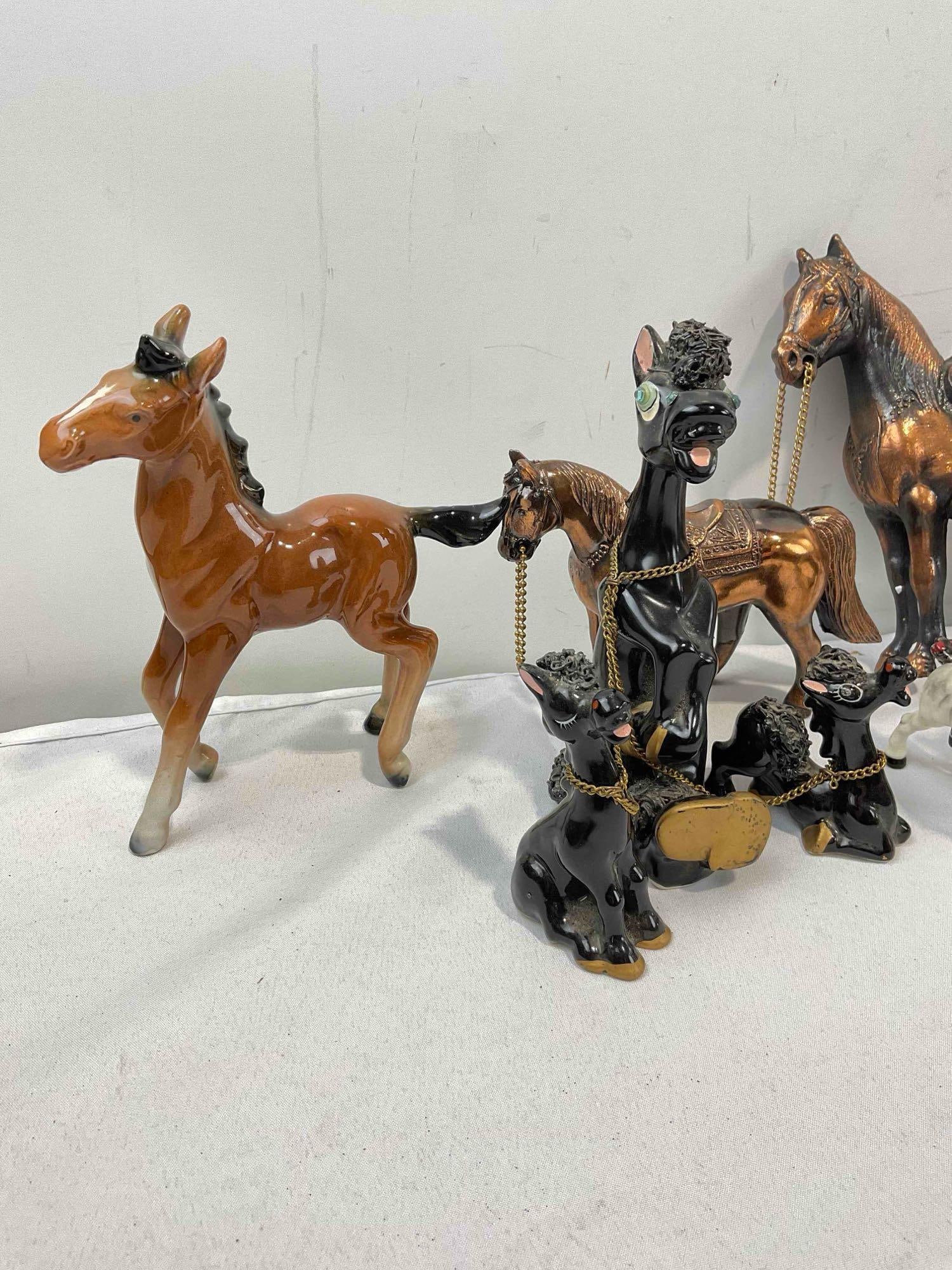 9 pcs Vintage Horse Figurine Collection, incl. Ceramic Bay Foal, Royal Black Trio & More! See pics. - 4