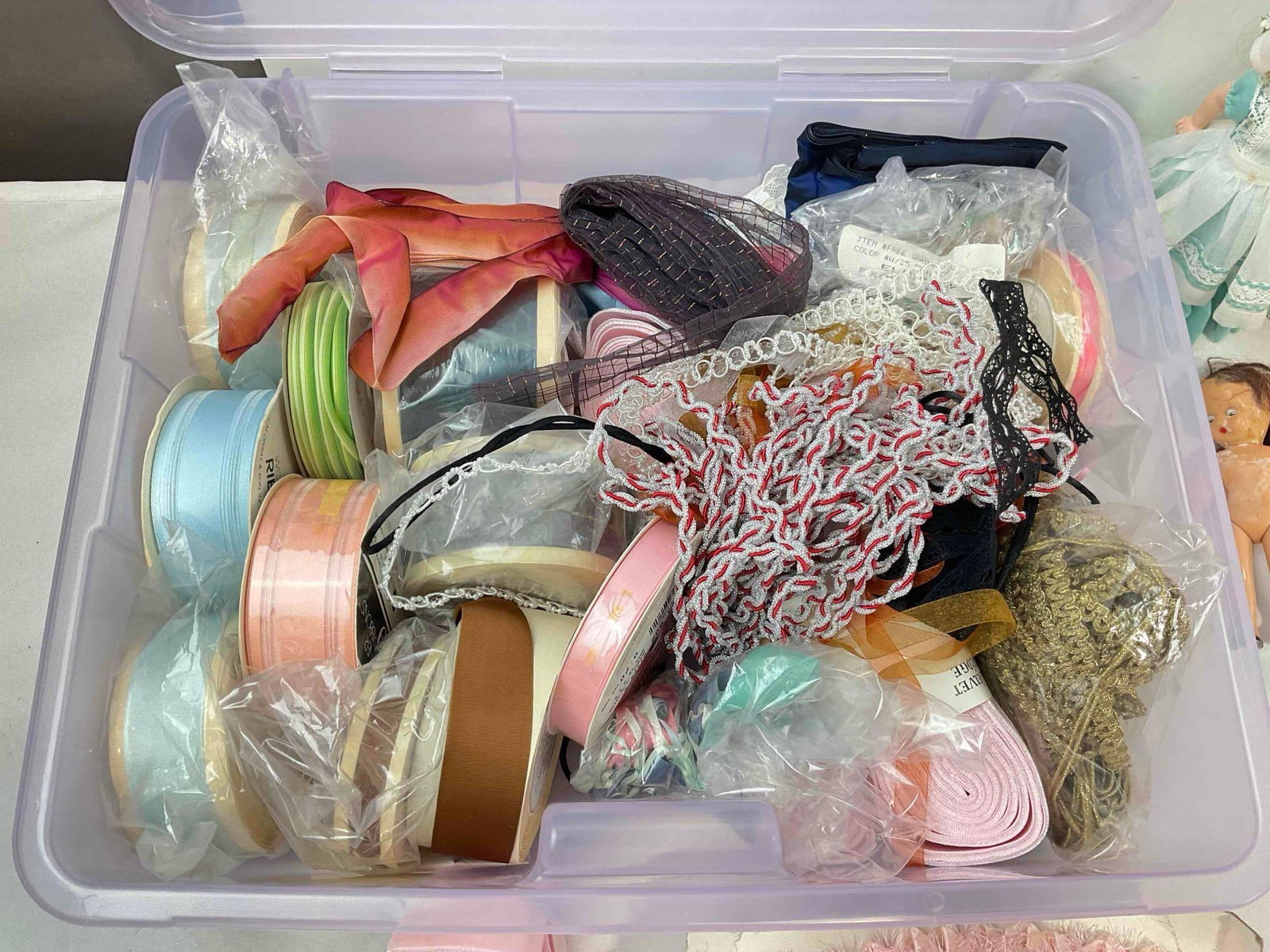10+ pcs Vintage Assortment, incl. Box of Ribbons & 7 pcs Dolls. Fair Condition. See pics. - 2