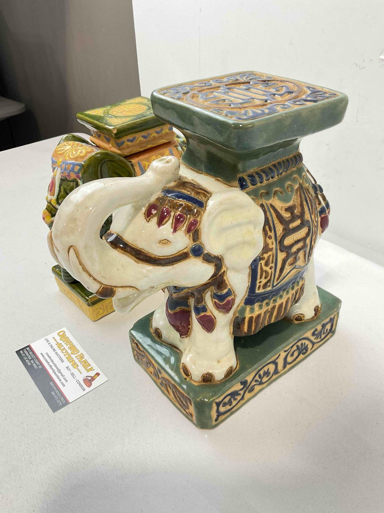 2 pcs Vintage Green & White Glazed Ceramic Elephant Planter Stands. Good Condition. See pics. - 2