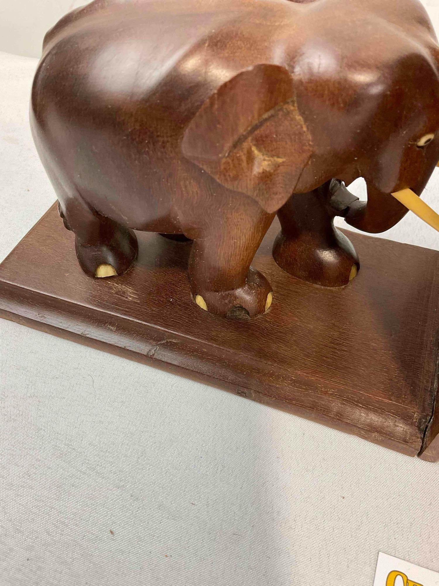 Vintage Charming Carved Mahogany? Wooden Elephant Bookends. Fair Condition. See pics. - 3