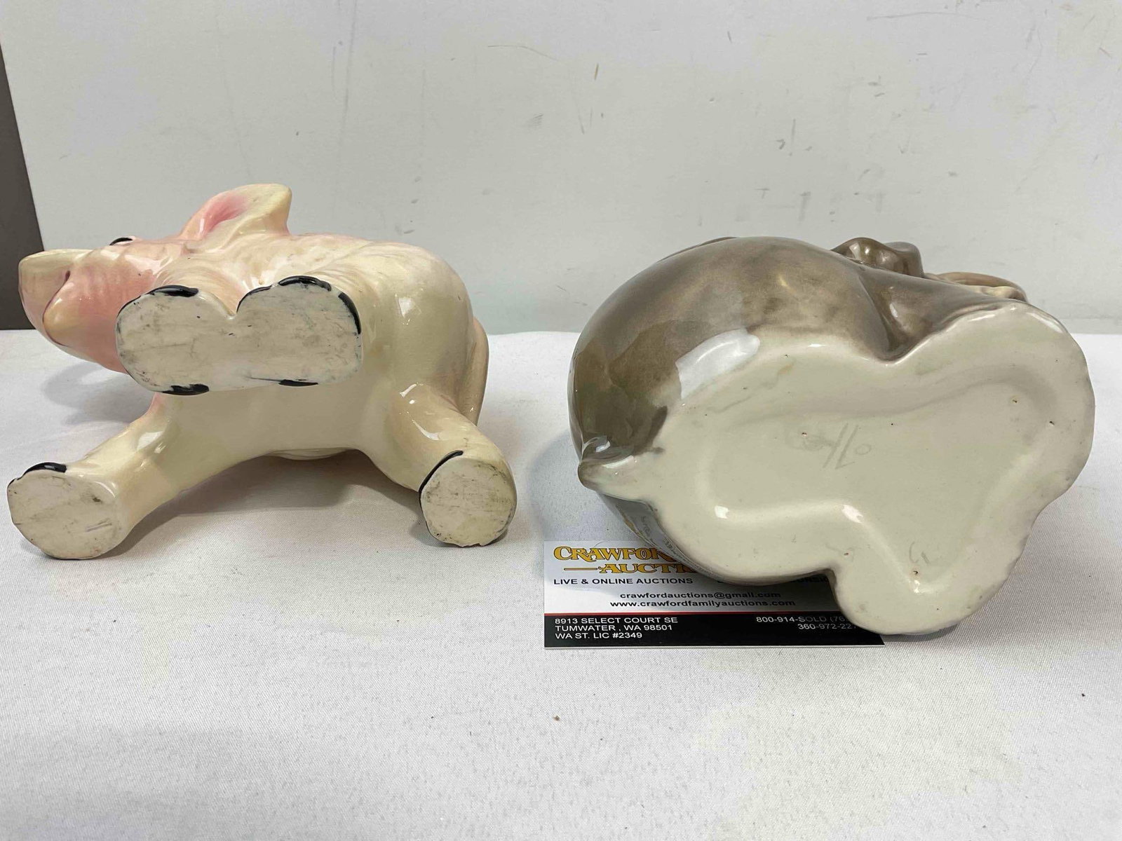 2 pcs Vintage Ceramic Elephant Figural Planters, Pink & Gray Glazed. Fair Condition. See pics. - 6