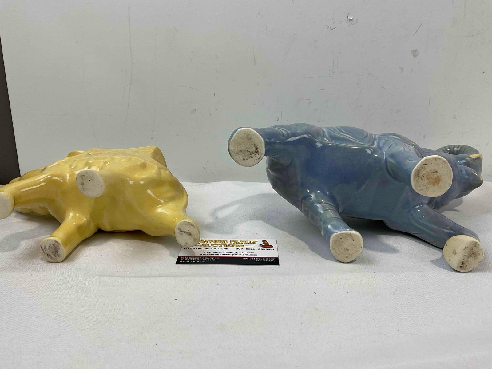2 pcs Vintage Ceramic Elephant Figural Planters, Yellow & Blue Glazed. Good Condition. See pics. - 7