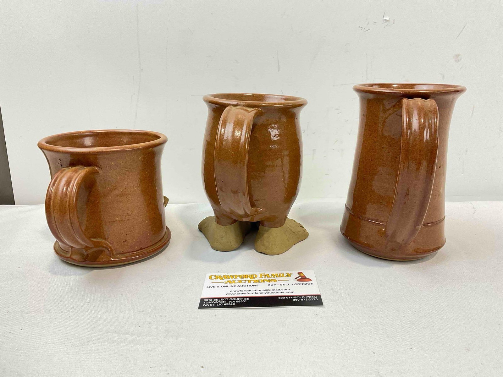 3 pcs Vintage Handmade Earthenware Mugs w/ Humorous Elephant Design. Good Condition. - 4