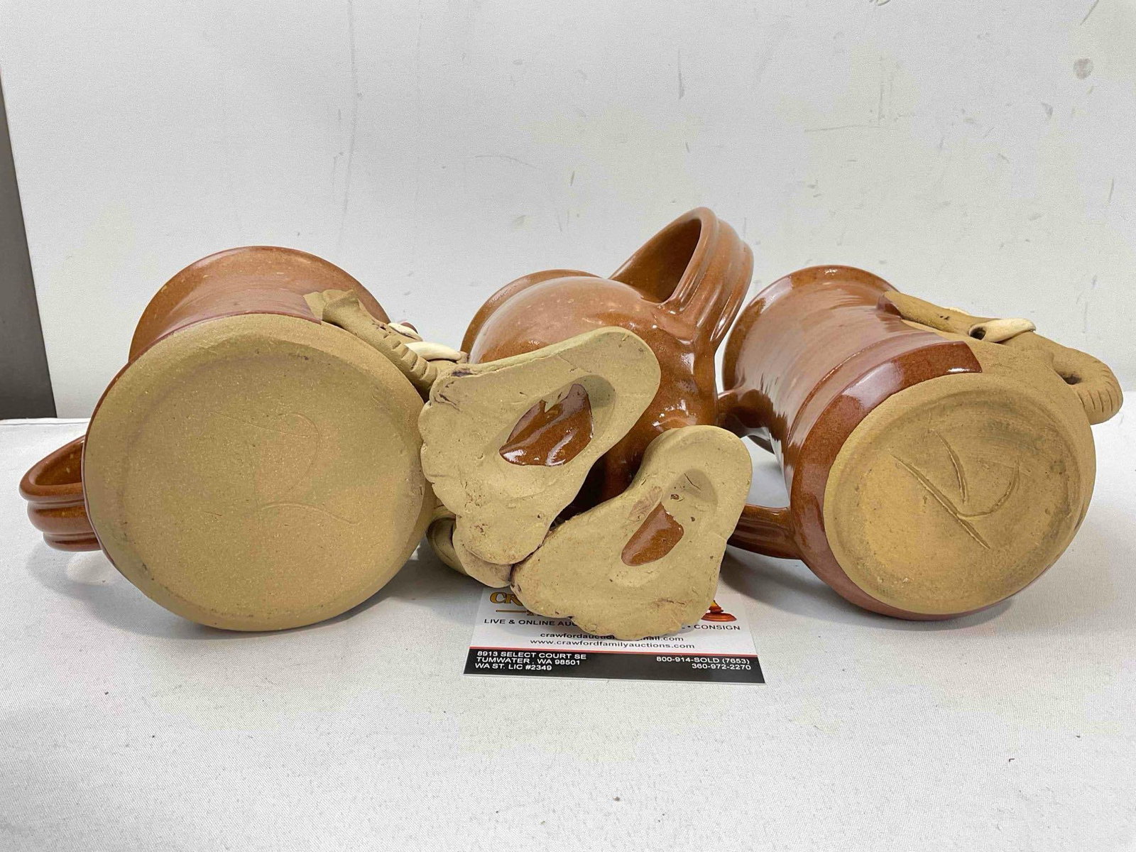 3 pcs Vintage Handmade Earthenware Mugs w/ Humorous Elephant Design. Good Condition. - 5