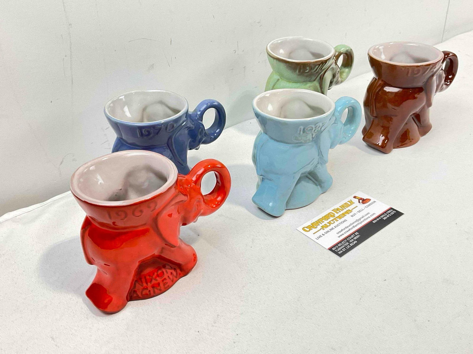 5 pcs Vintage Frankoma Ceramic GOP Elephant Figural Mugs, incl. 1969 Nixon & Agnew. See pics. - 2