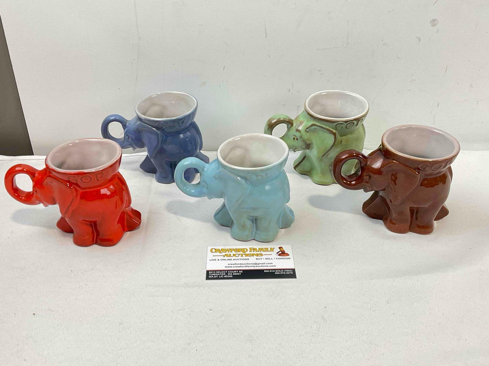 5 pcs Vintage Frankoma Ceramic GOP Elephant Figural Mugs, incl. 1969 Nixon & Agnew. See pics. - 4