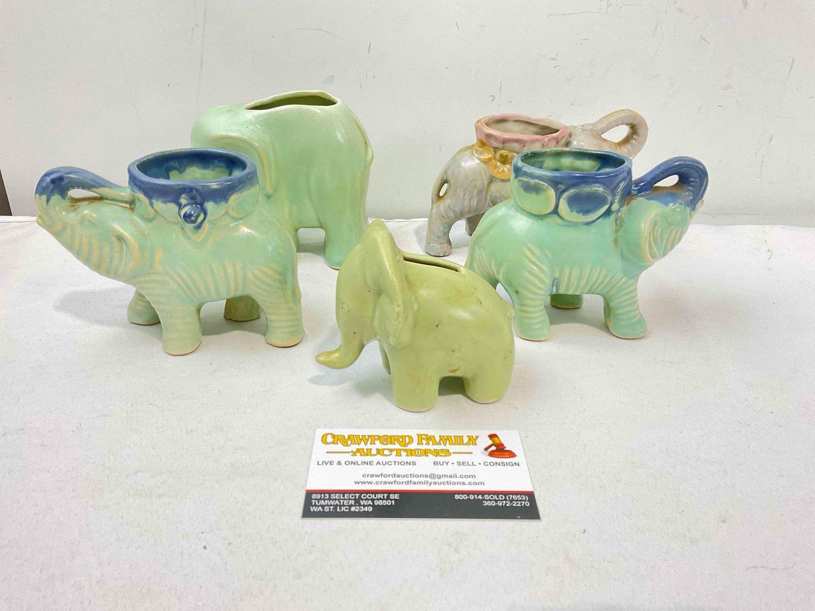 5 pcs Vintage Ceramic Elephant Figurines, incl. 4x Planters & 1x Coin Bank. Good Condition. - 4