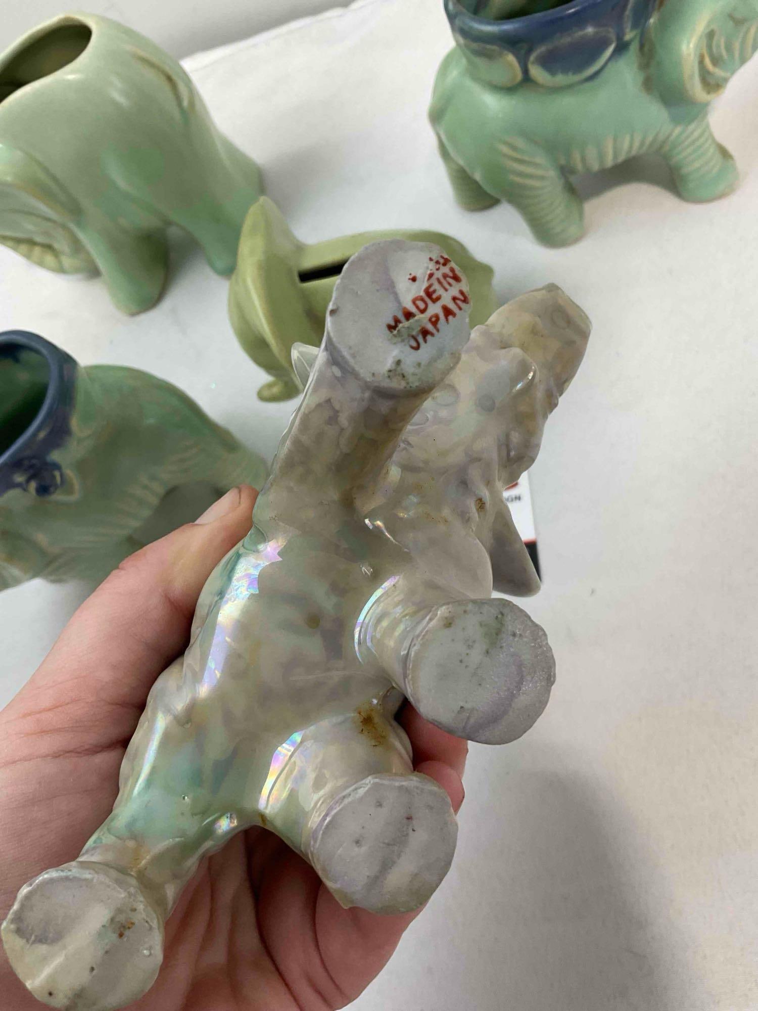 5 pcs Vintage Ceramic Elephant Figurines, incl. 4x Planters & 1x Coin Bank. Good Condition. - 6