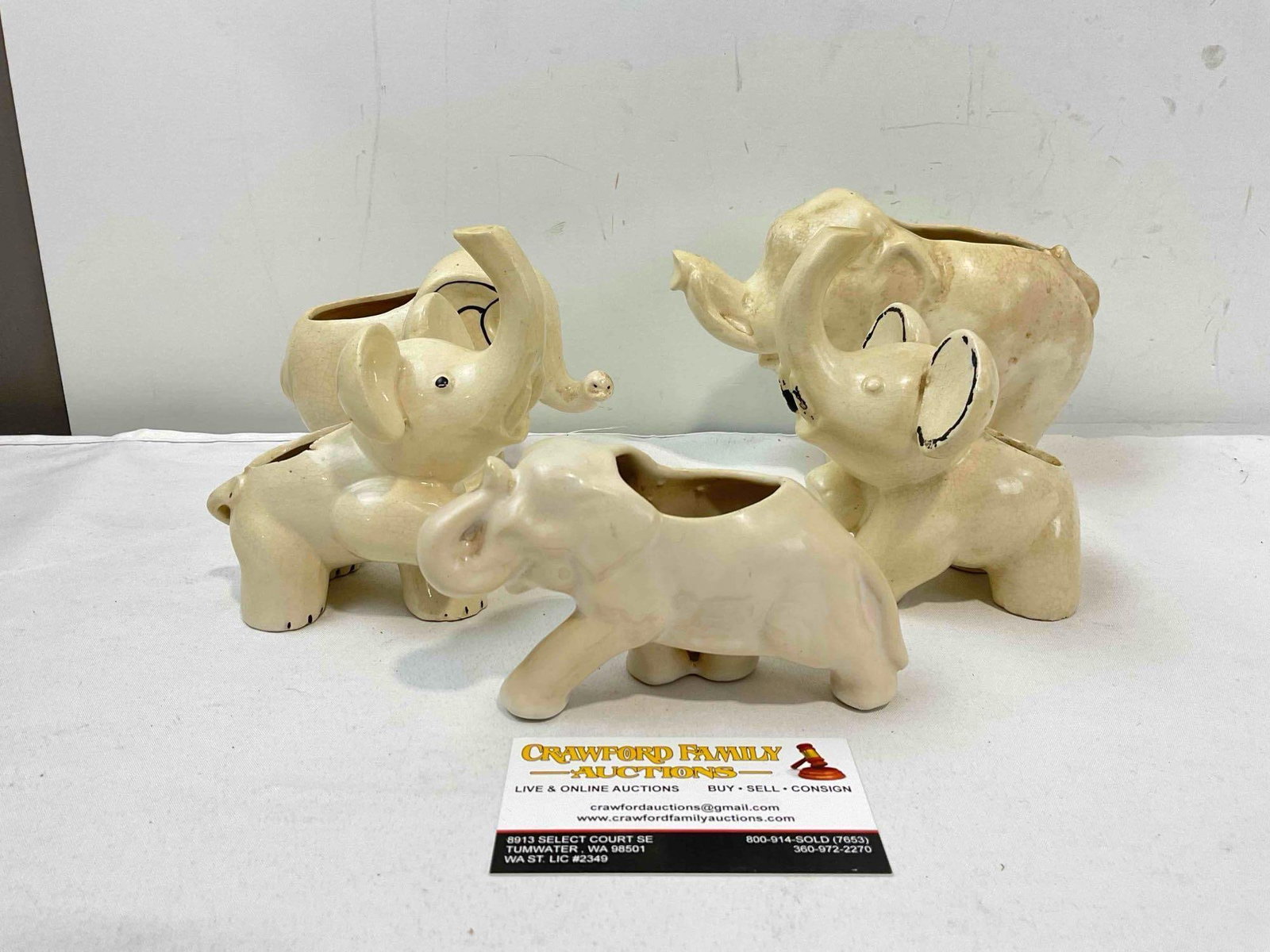 5 pcs Vintage Cream Glazed Ceramic Elephant Figural Planters. Fair Condition. See pics.