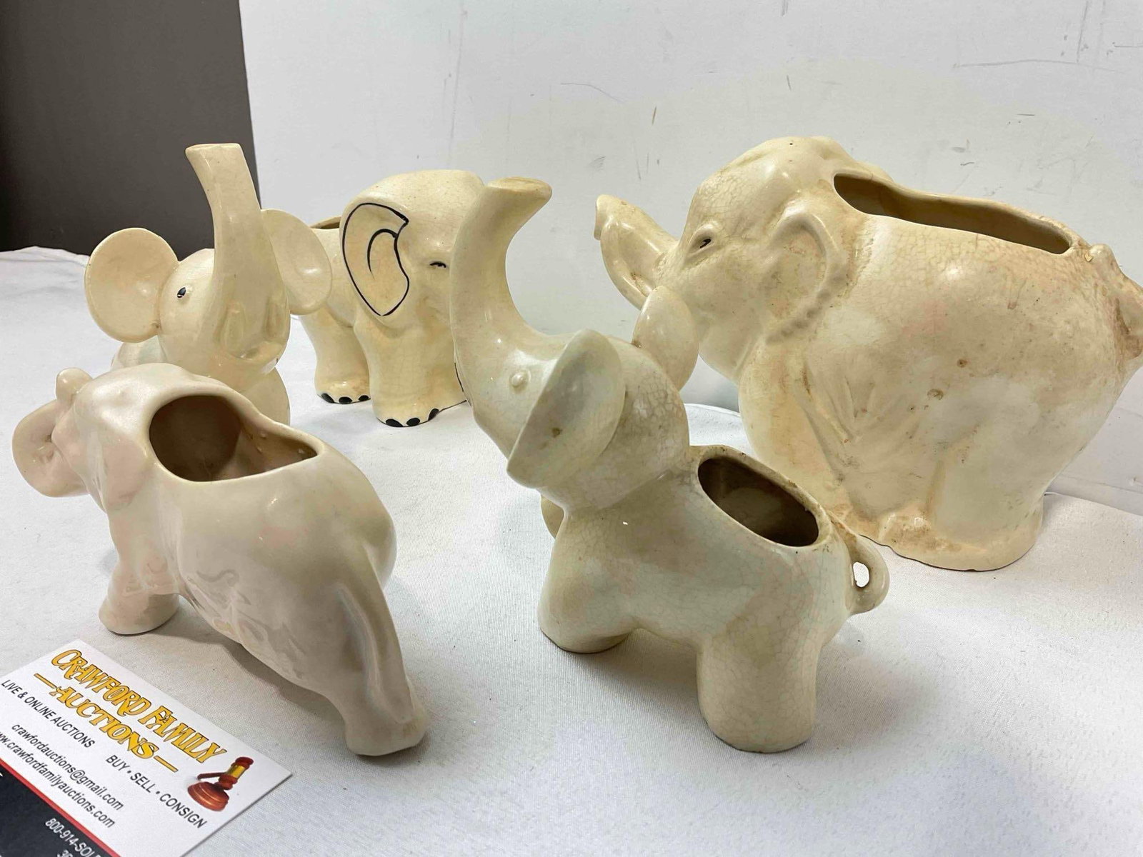 5 pcs Vintage Cream Glazed Ceramic Elephant Figural Planters. Fair Condition. See pics. - 2
