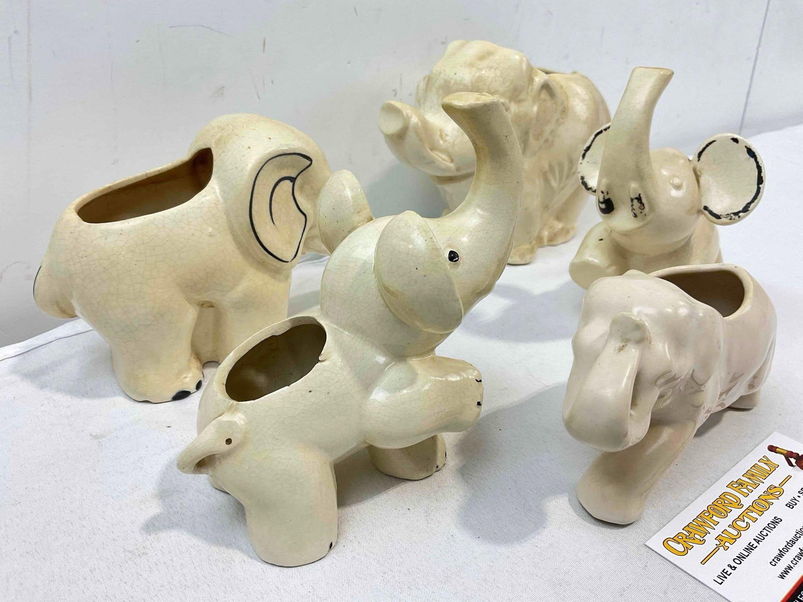 5 pcs Vintage Cream Glazed Ceramic Elephant Figural Planters. Fair Condition. See pics. - 3
