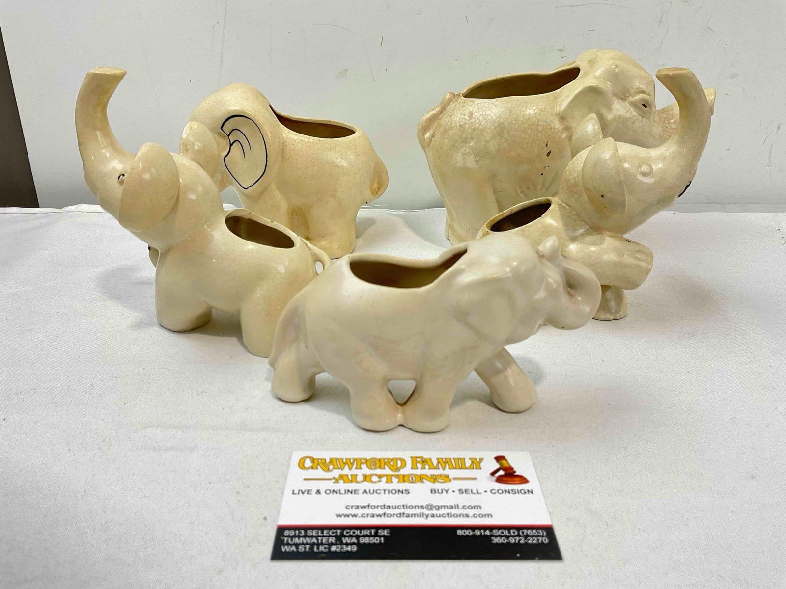 5 pcs Vintage Cream Glazed Ceramic Elephant Figural Planters. Fair Condition. See pics. - 4