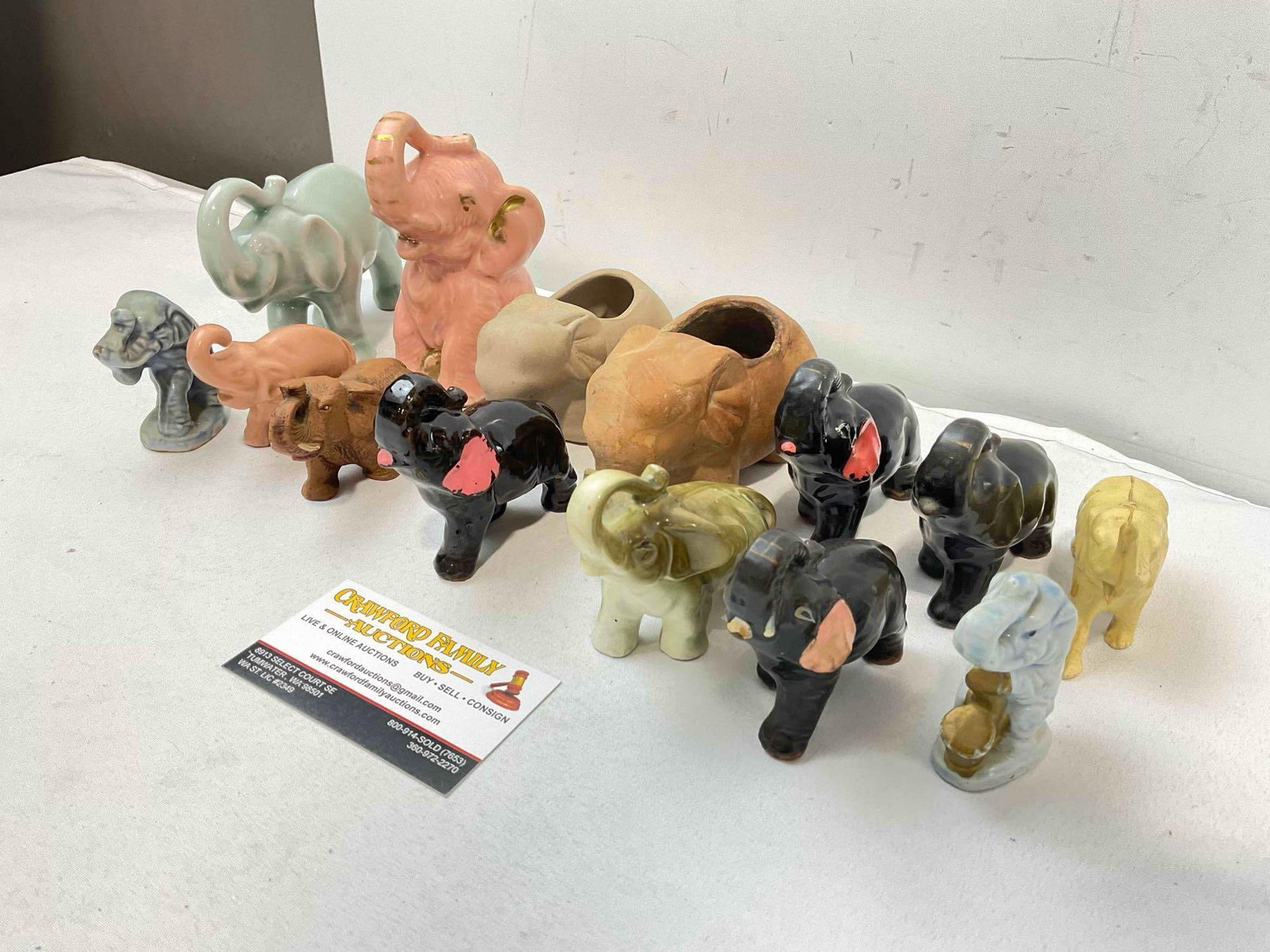 14 pcs Vintage Elephant Figurine Collection, incl. Ceramic Planters & Coin Bank. Fair Condition. - 2