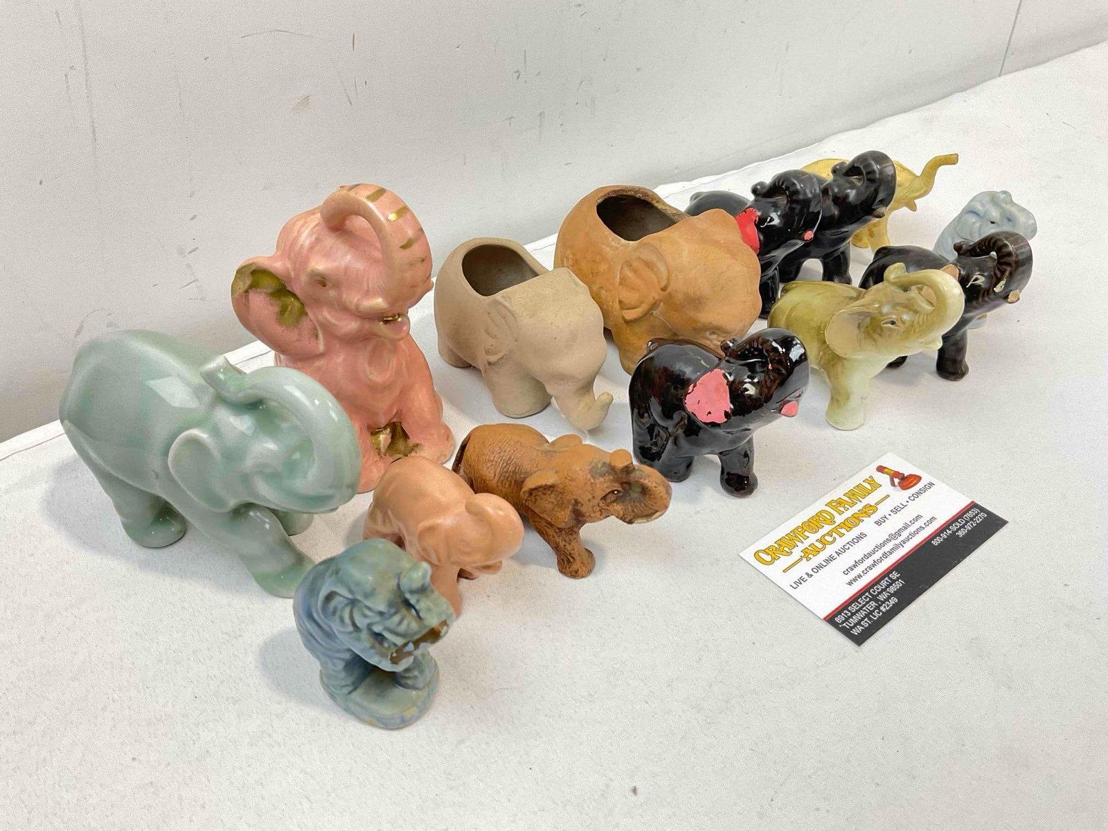 14 pcs Vintage Elephant Figurine Collection, incl. Ceramic Planters & Coin Bank. Fair Condition. - 3