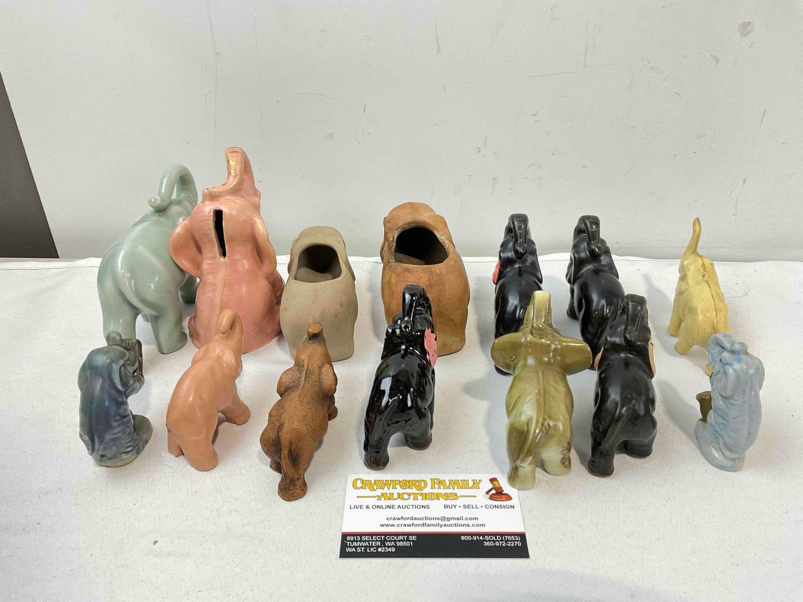 14 pcs Vintage Elephant Figurine Collection, incl. Ceramic Planters & Coin Bank. Fair Condition. - 5