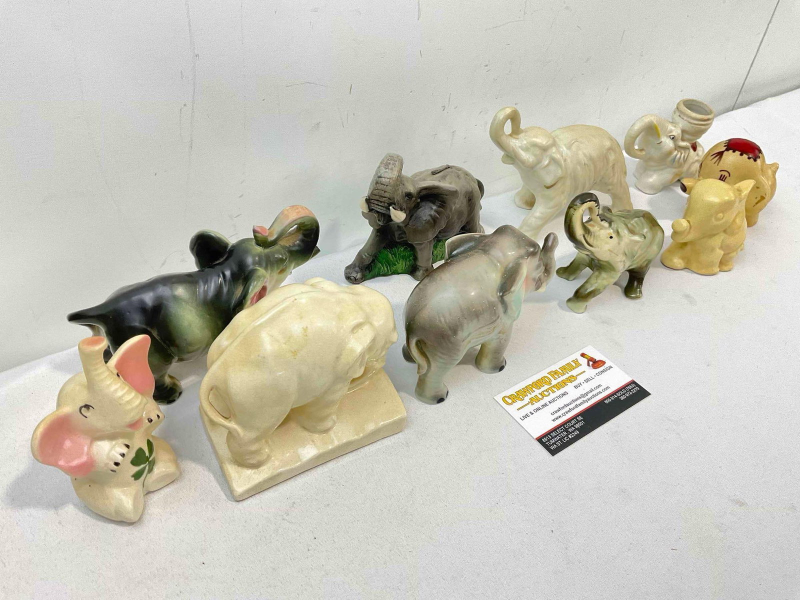 10 pcs Vintage Elephant Figurine Collection, incl. 9x Ceramic & 1x Composite. Fair Condition. - 2