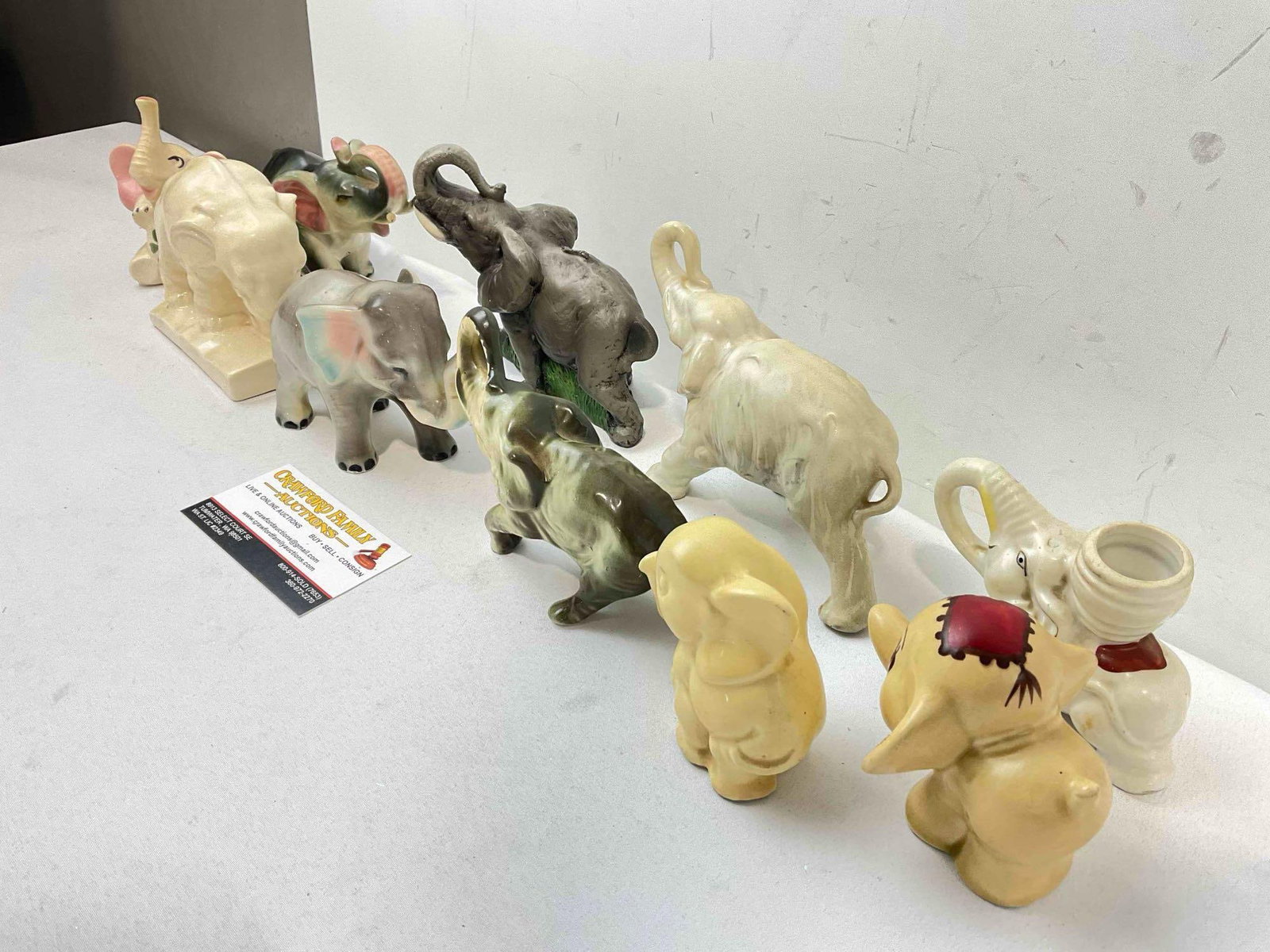 10 pcs Vintage Elephant Figurine Collection, incl. 9x Ceramic & 1x Composite. Fair Condition. - 3