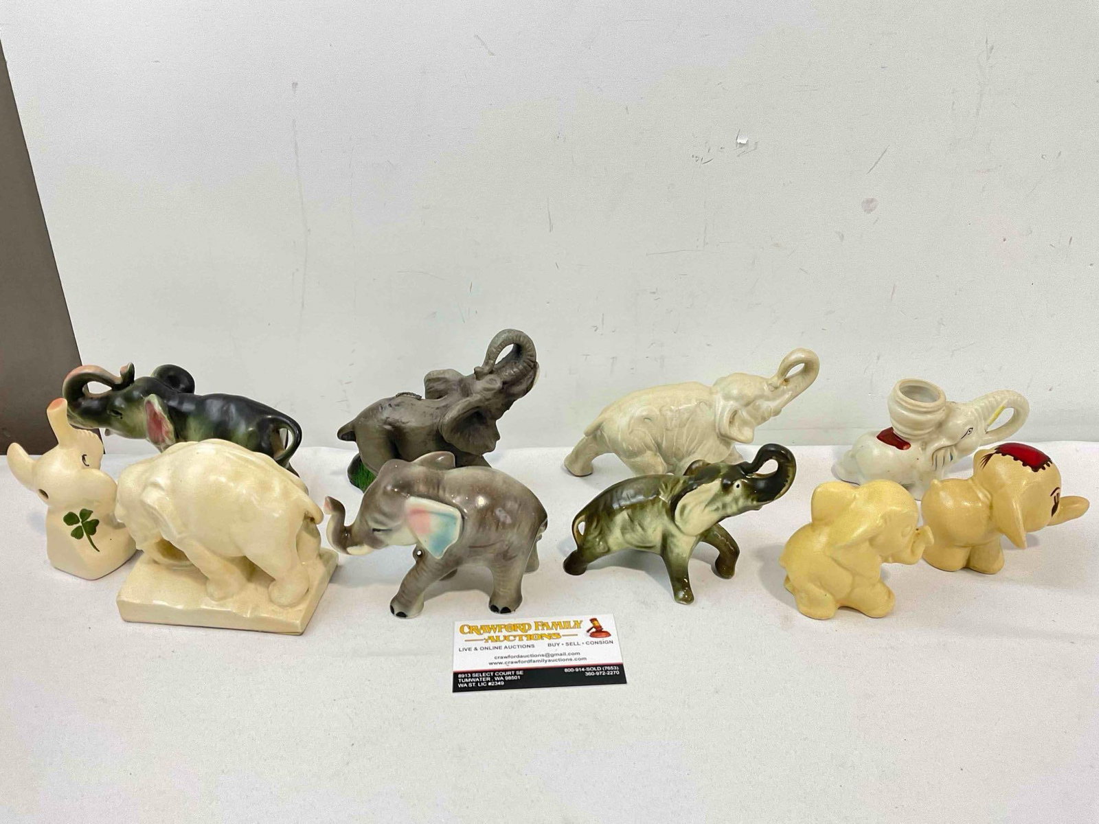10 pcs Vintage Elephant Figurine Collection, incl. 9x Ceramic & 1x Composite. Fair Condition. - 4