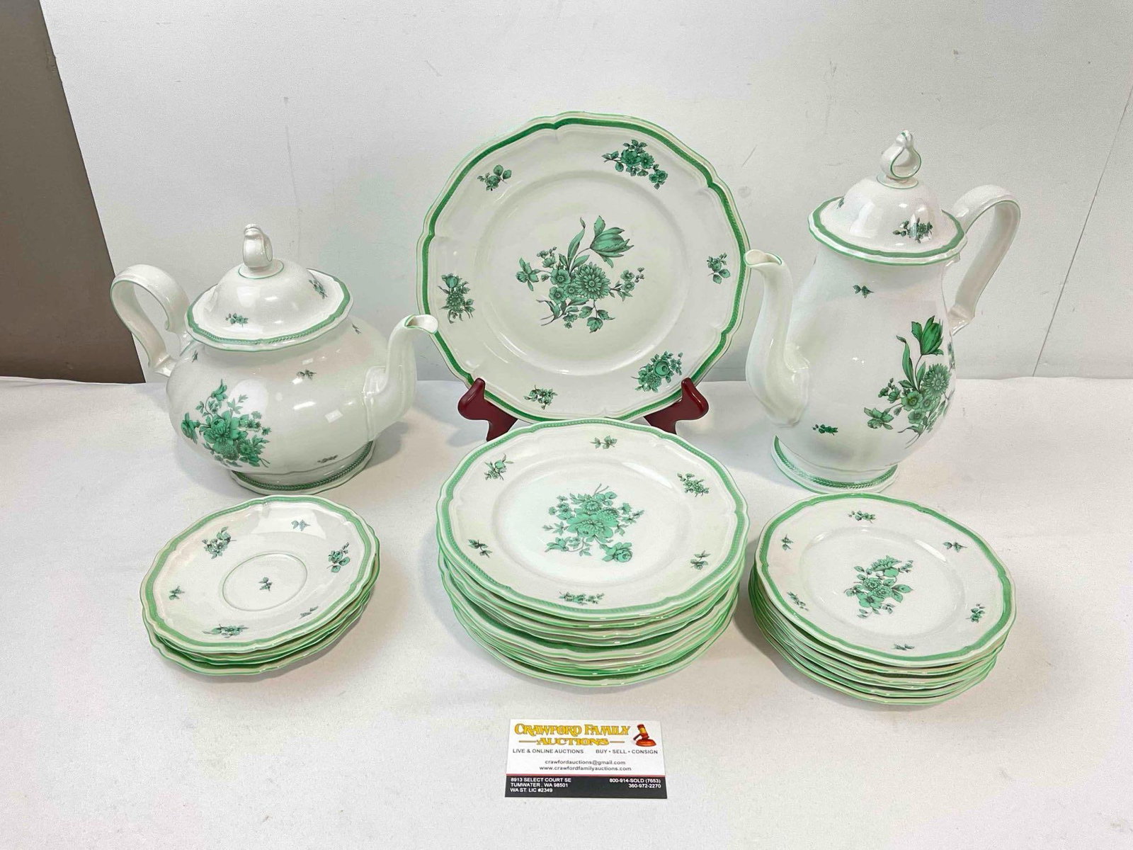 22 pcs Vintage Rosenthal Chippendale Green & White China Dish Assortment. Fair Condition. (1 of 6)