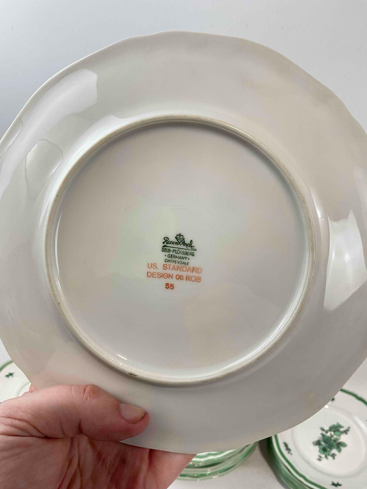 22 pcs Vintage Rosenthal Chippendale Green & White China Dish Assortment. Fair Condition. - 6