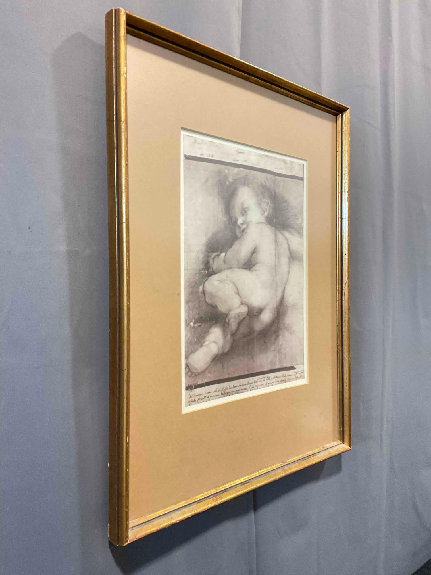 Vintage Framed Print of "Study of an Infant" by Barocci. Measures 20" x 25" x 3" See pics. - 2