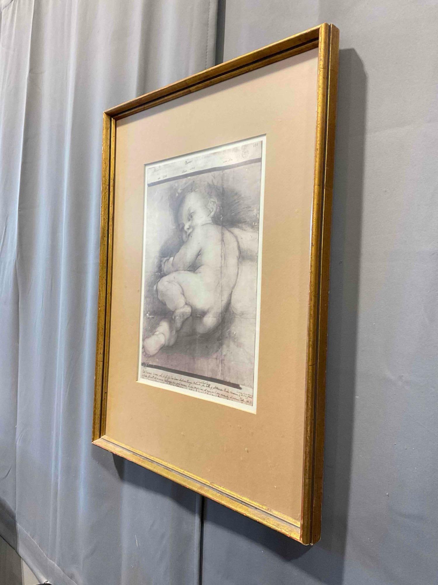 Vintage Framed Print of "Study of an Infant" by Barocci. Measures 20" x 25" x 3" See pics. - 3