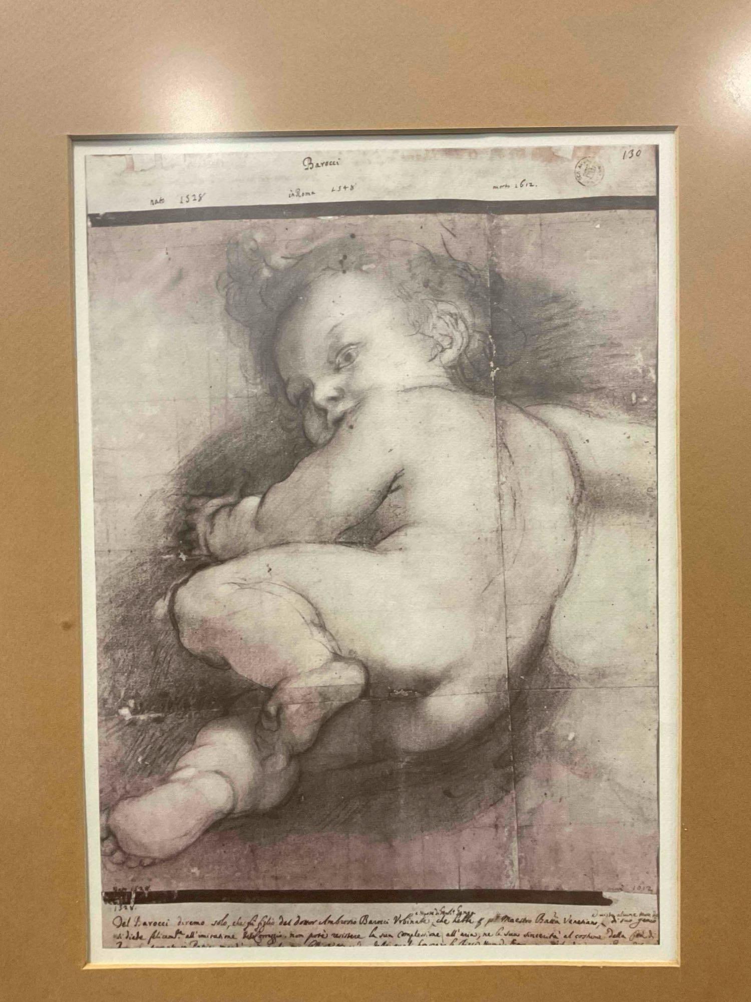 Vintage Framed Print of "Study of an Infant" by Barocci. Measures 20" x 25" x 3" See pics. - 4