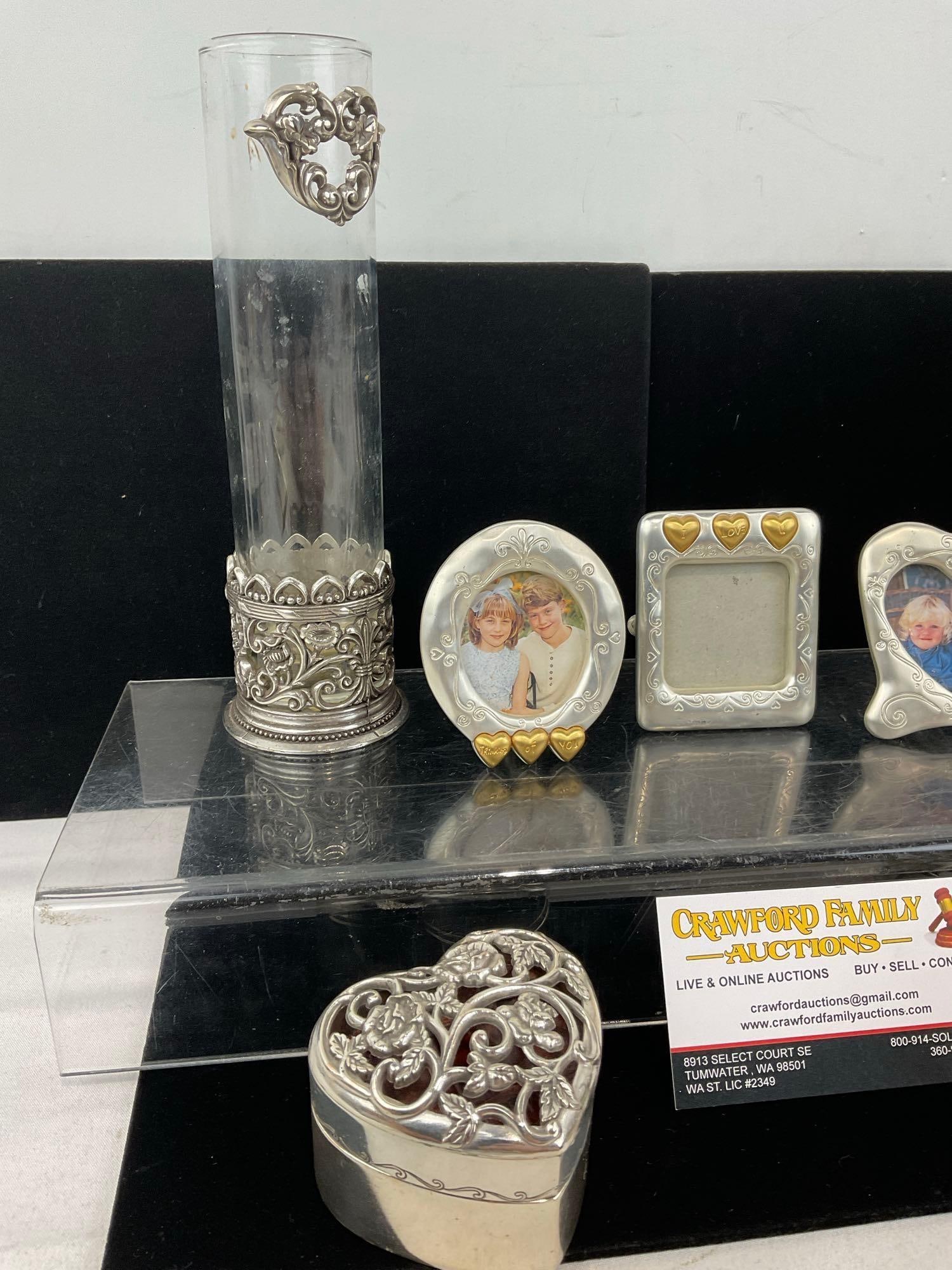 Brighton Budding Hearts Vase, Candlestick Holder, 3 Tiny Picture Frames, Heart Shaped Box - 2
