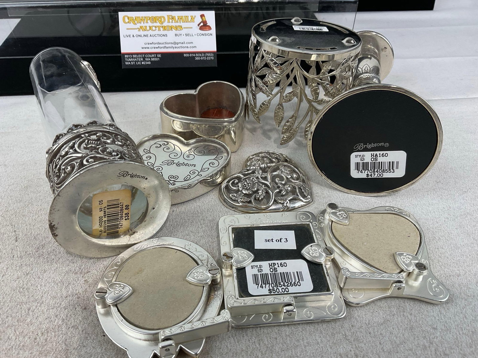 Brighton Budding Hearts Vase, Candlestick Holder, 3 Tiny Picture Frames, Heart Shaped Box - 4
