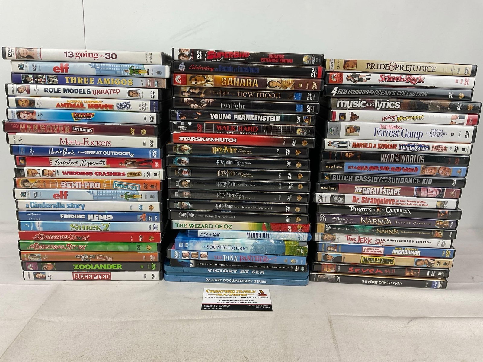 Set of 60+ DVDs, most Harry Potters, Comedies, Classics, & more