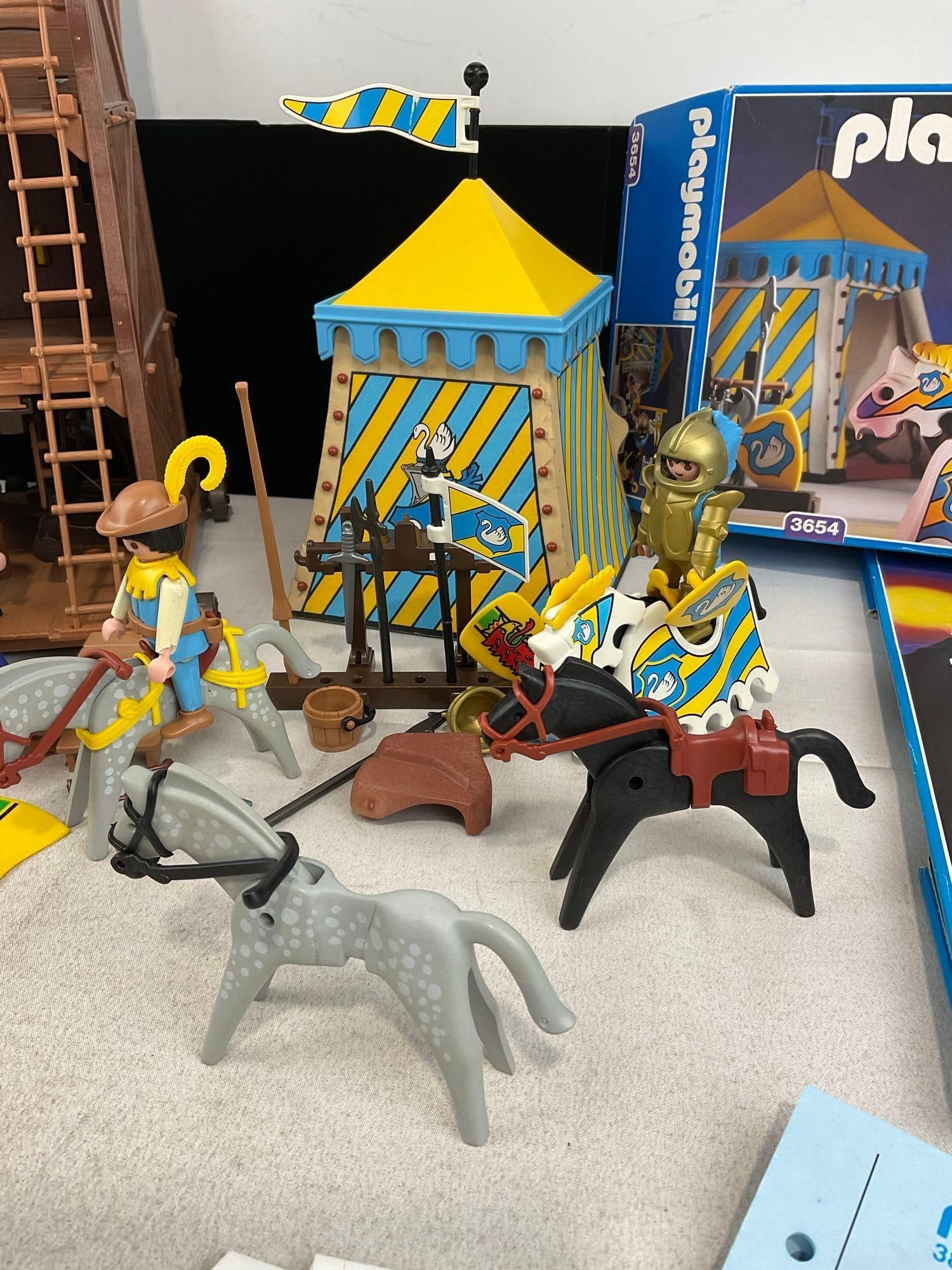 Playmobil 3654, 3887, 3888 Pieces w/Boxes, Siege Tower, Tent, Soldiers, Horse Training, & more - 4