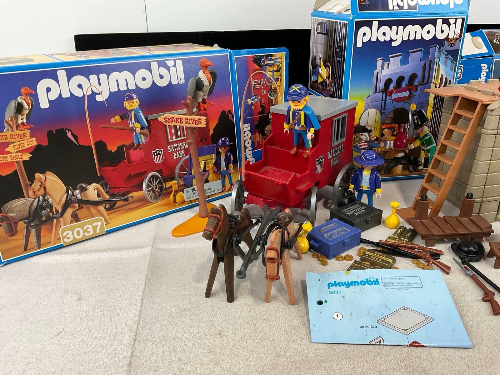 Playmobil 3037, 3668, 3859, 3899 pieces, w/boxes, some missing, boxes have some wear - 2