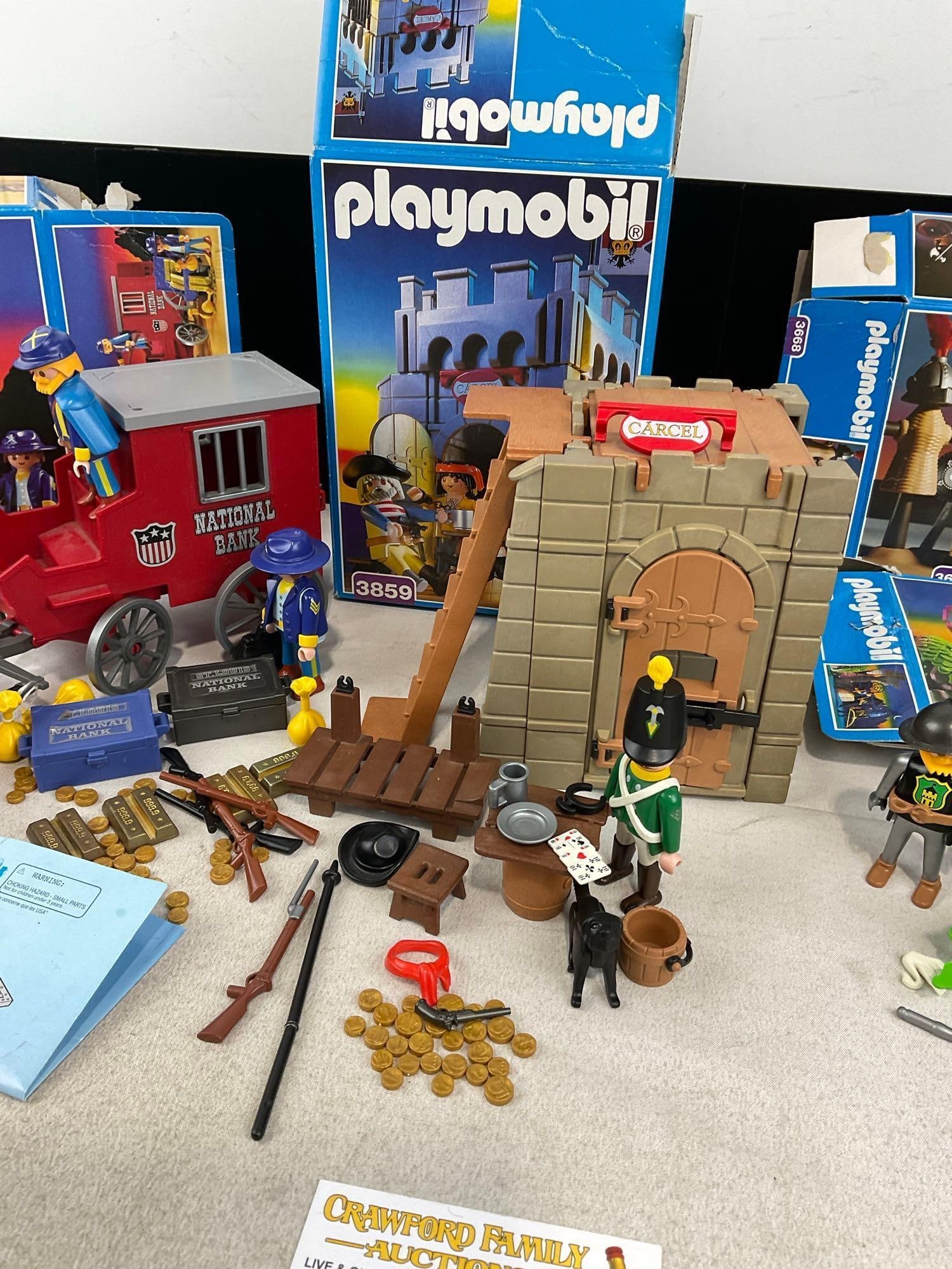 Playmobil 3037, 3668, 3859, 3899 pieces, w/boxes, some missing, boxes have some wear - 3
