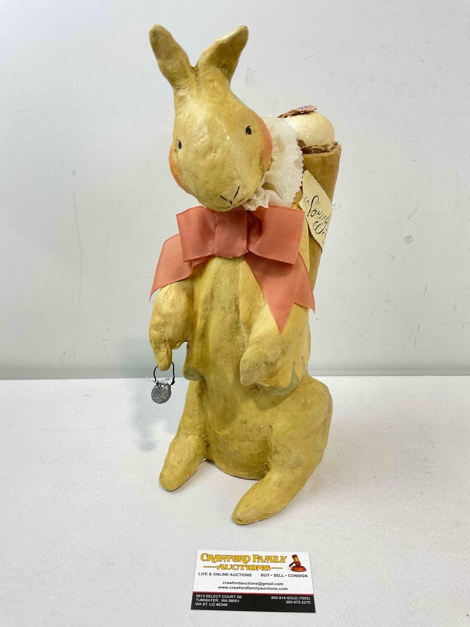 Charming Nicole Sayre Collection Composite Easter Rabbit Decorative Figurine. Fair Condition.: Charming Nicole Sayre Collection Composite Easter Rabbit Decorative Figurine. Fair Condition. One ear looks cracked, Minor wear indicative of age and use, otherwise looks to be in fair condition. Meas