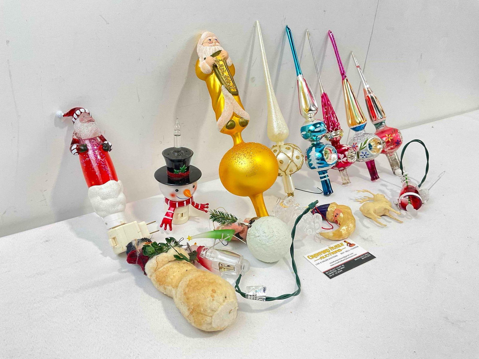 15 pcs Christmas Decorations, Mix of Vintage & Modern Pieces, incl. Glass Tree Toppers & More! - 3