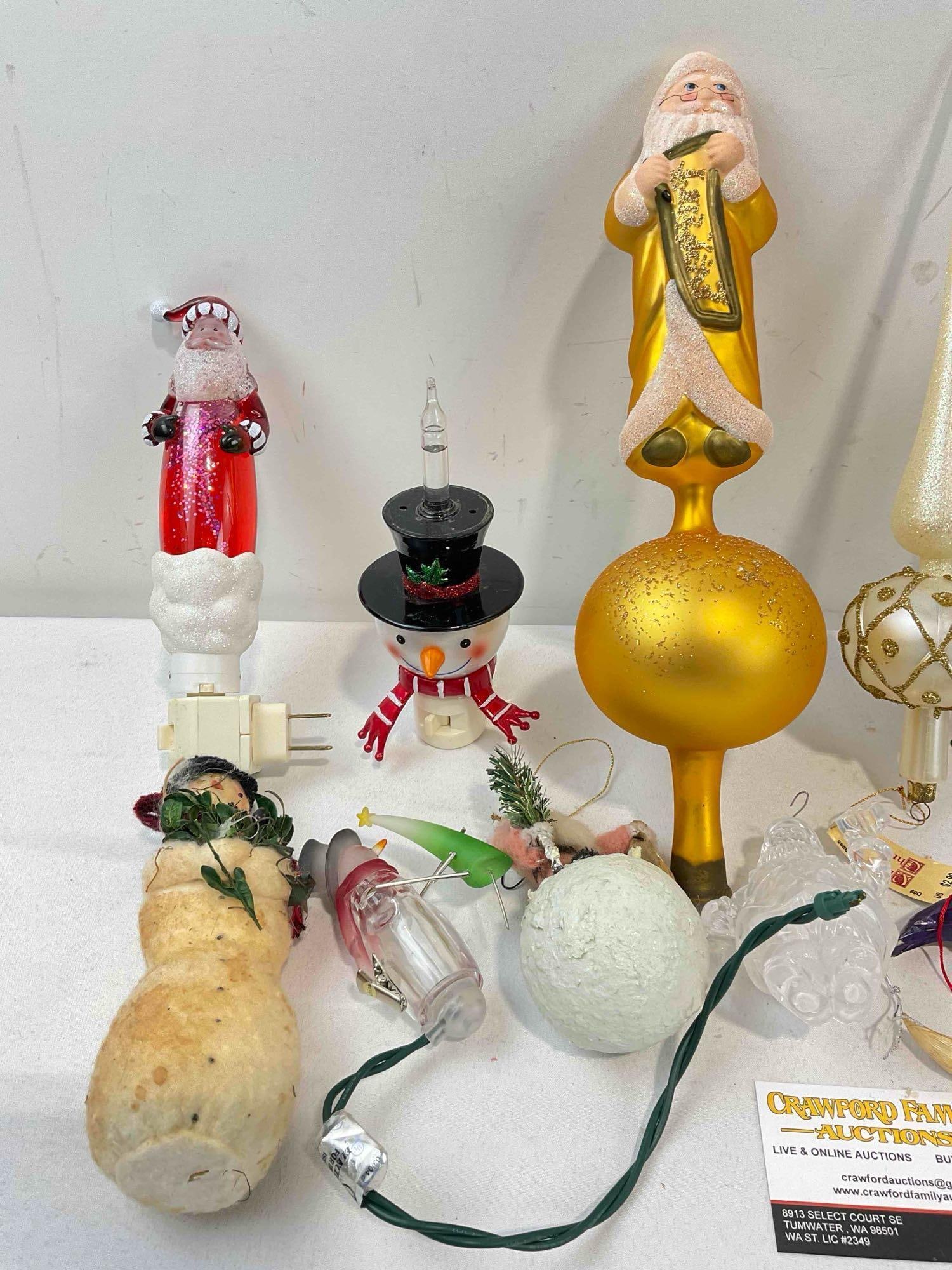 15 pcs Christmas Decorations, Mix of Vintage & Modern Pieces, incl. Glass Tree Toppers & More! - 4