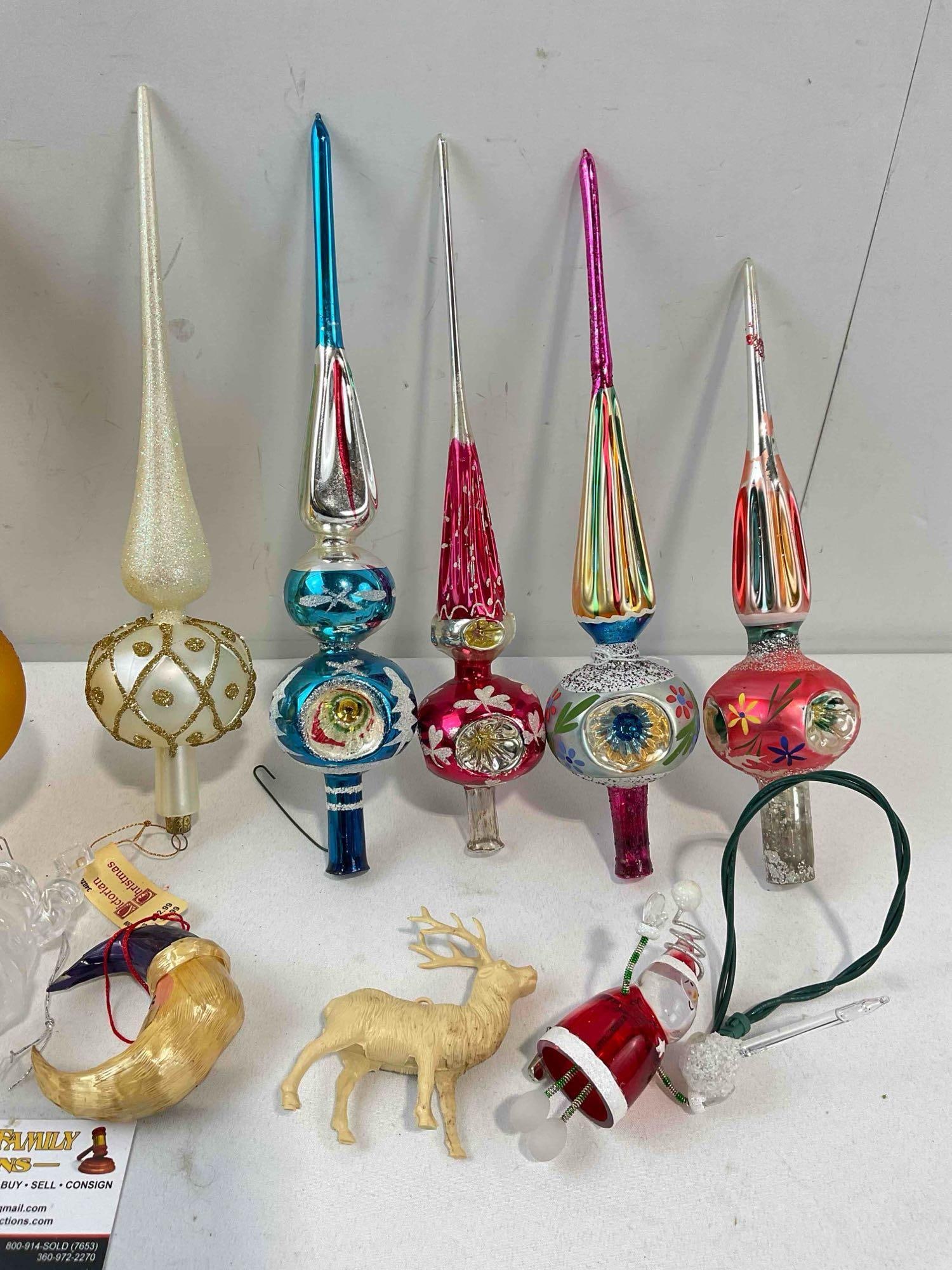 15 pcs Christmas Decorations, Mix of Vintage & Modern Pieces, incl. Glass Tree Toppers & More! - 5