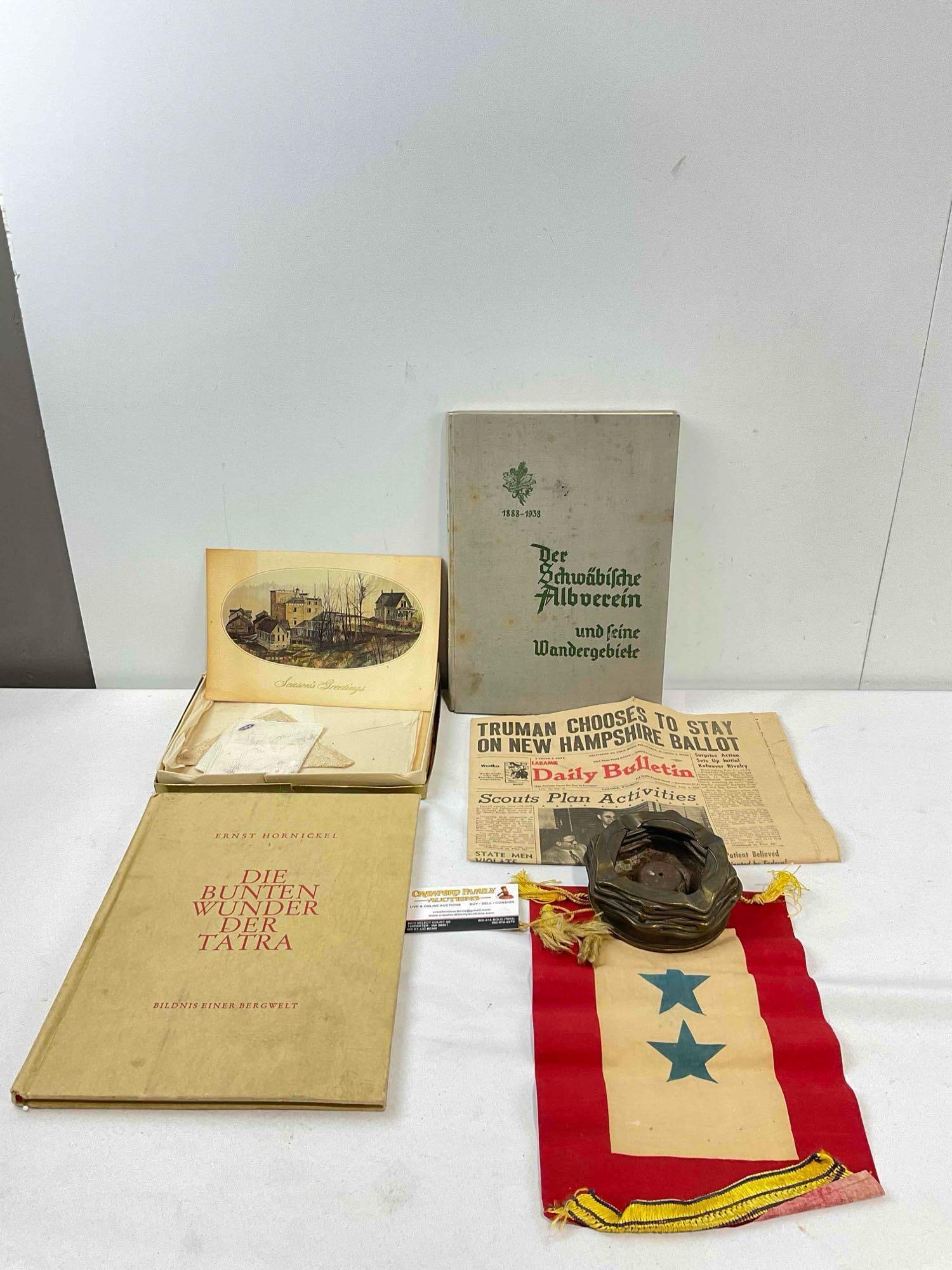 6 pcs Vintage Collectible Assortment, incl. 1952 Newspaper, Blue Star Service Flag & More! (1 of 4)