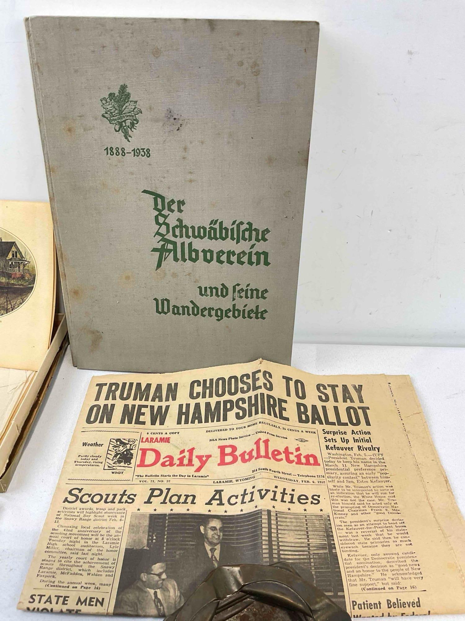6 pcs Vintage Collectible Assortment, incl. 1952 Newspaper, Blue Star Service Flag & More! - 2