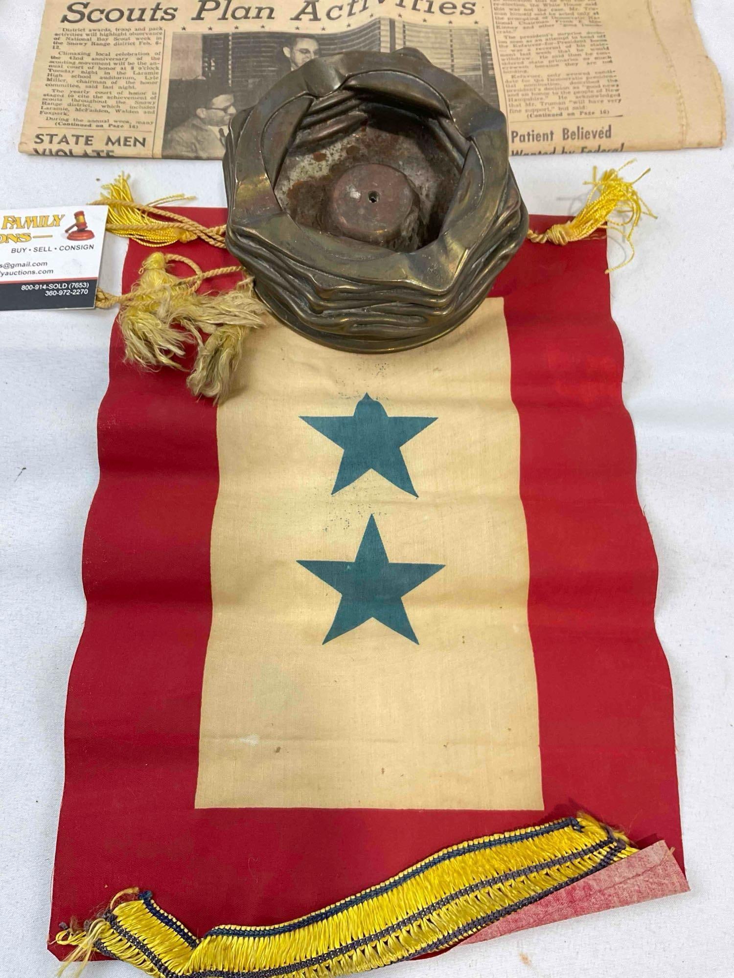 6 pcs Vintage Collectible Assortment, incl. 1952 Newspaper, Blue Star Service Flag & More! - 4