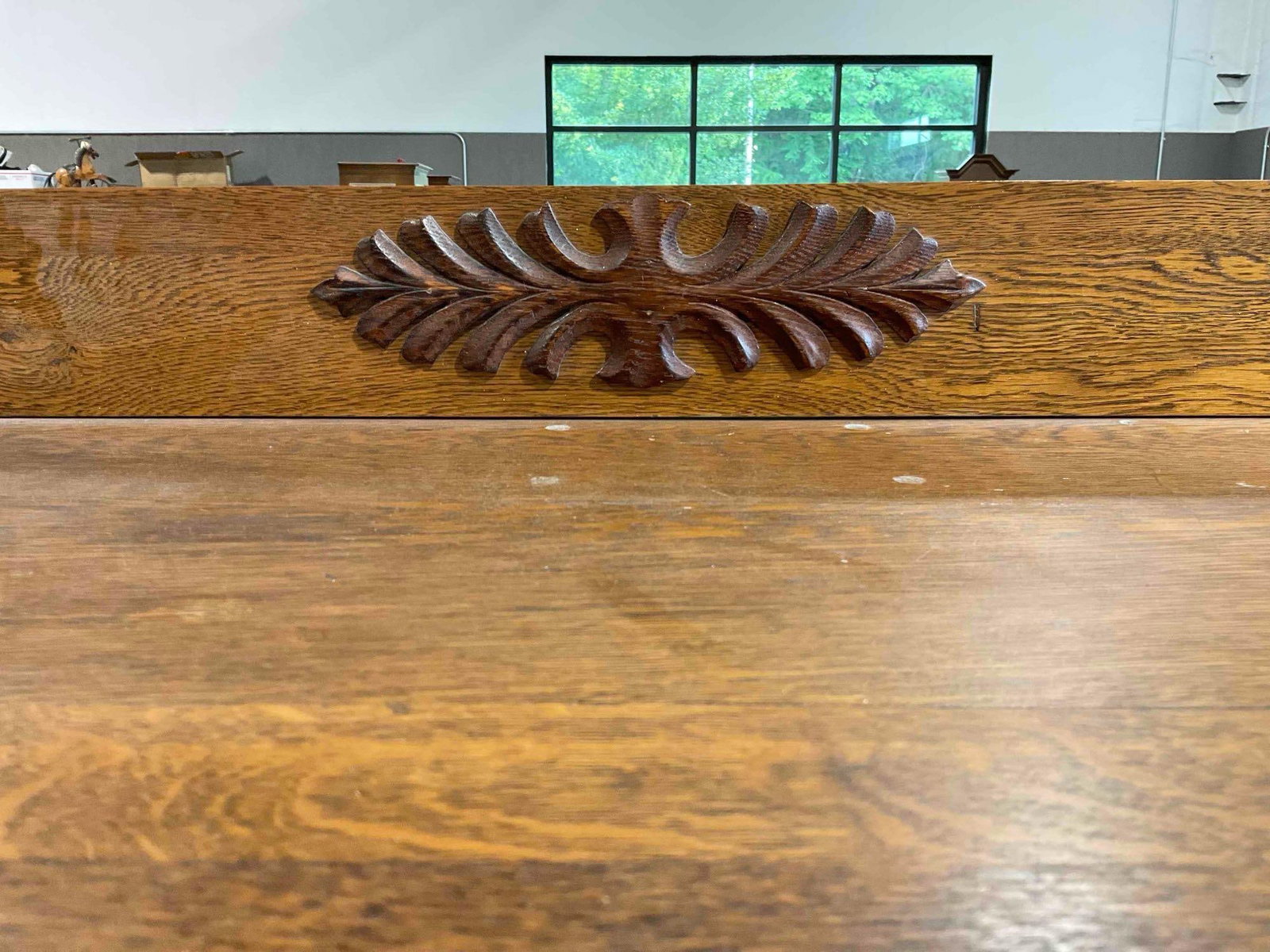Antique Handsome Tiger Oak 4-Tier Curved Glass Curio Case w/ Lion Details. Good Condition. - 4