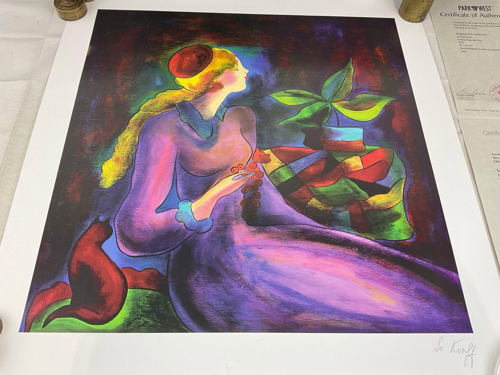 Unframed Seriolithograph titled Passing Time with Max, by Linda LeKinff 2013, w/COA, 20x20 inches - 2
