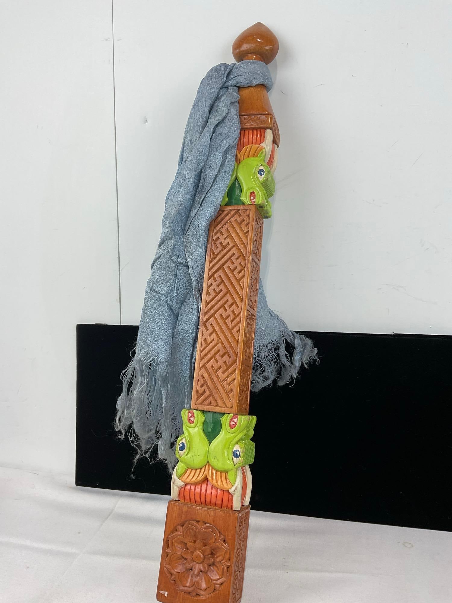 Chinese Intricately Carved Dragon Post, Handpainted, 20h x 4w x 4d inches - 4