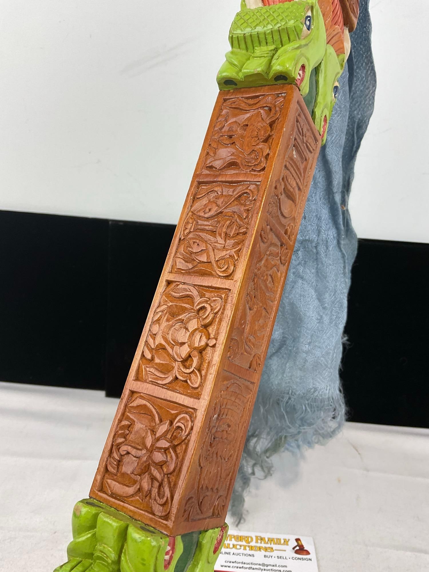 Chinese Intricately Carved Dragon Post, Handpainted, 20h x 4w x 4d inches - 5