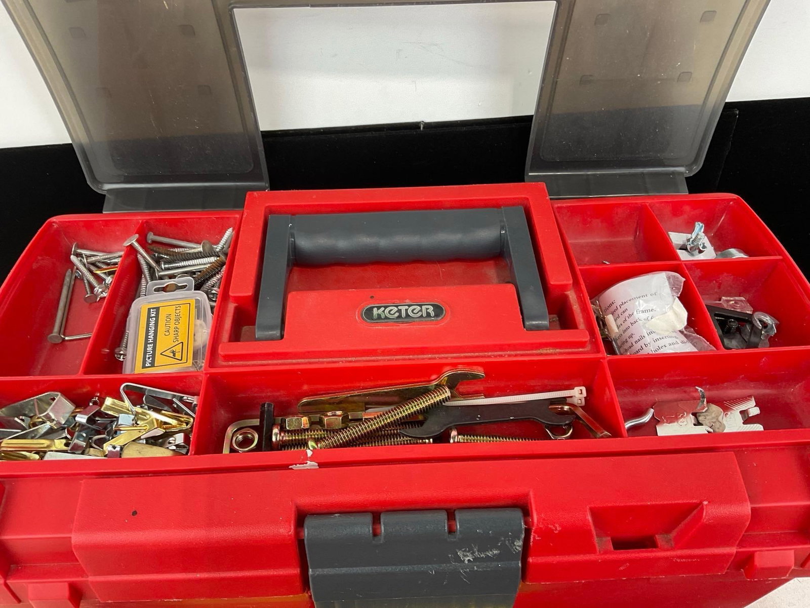 Keter Toolbox w/included Tools, Knives, mini level, Hammer, Pliers & more - 5