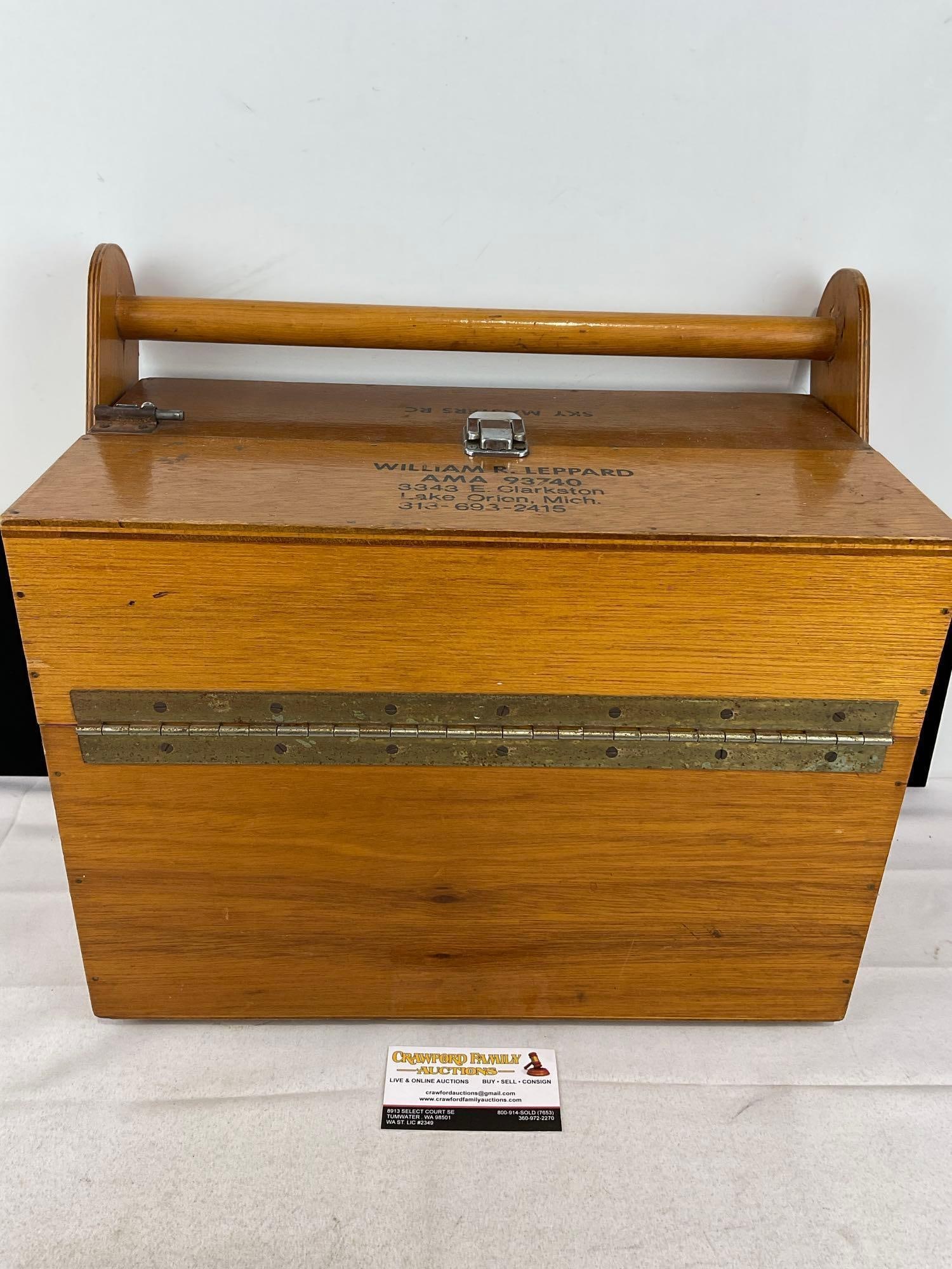 Handmade Tool Box w/Hobbico Deluxe Power Panel II, Streamer 12v Glow Fuel Pump, 17x18x10 inches