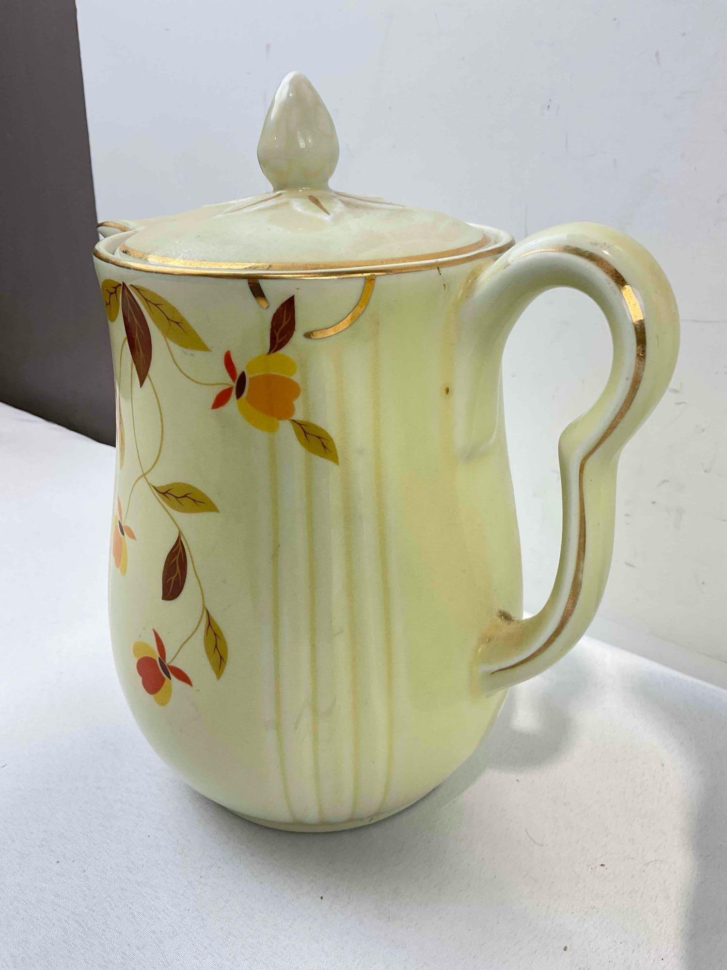 2 pcs Vintage Hall's Superior China Ceramic Coffee Pots in Autumn Leaf Pattern. Fair Condition. - 4