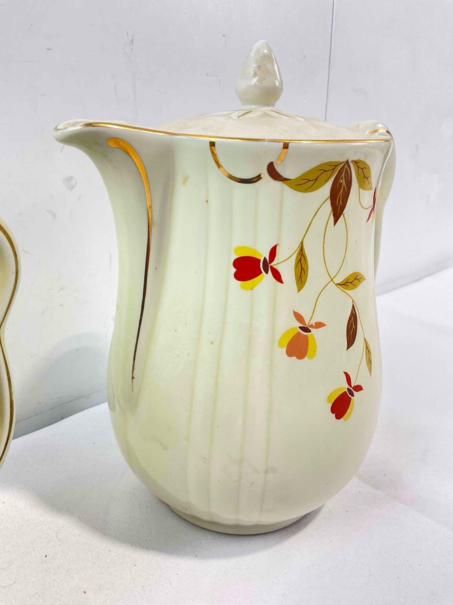 2 pcs Vintage Hall's Superior China Ceramic Coffee Pots in Autumn Leaf Pattern. Fair Condition. - 5