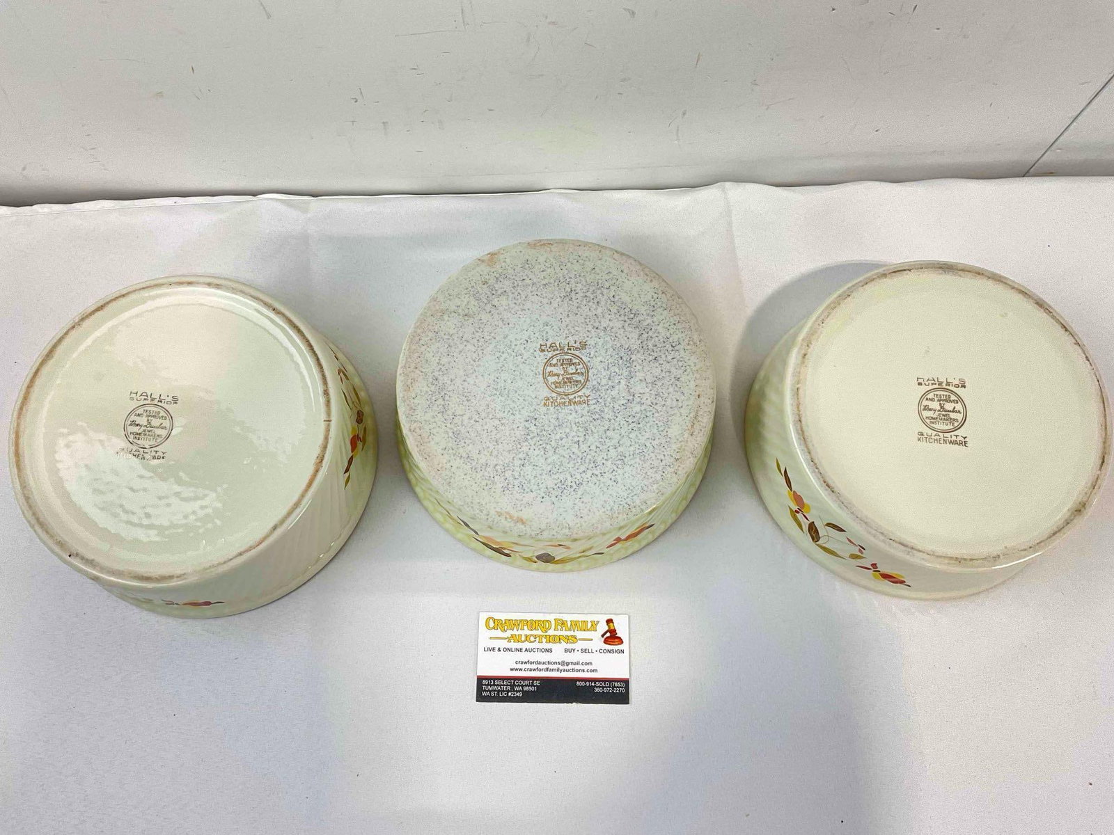 3 pcs Vintage Hall China Ceramic Casserole Dishes w/ Autumn Leaf Pattern. Good Condition. - 7